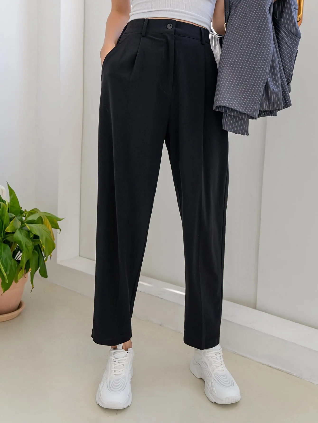 Elegant Plain Natural Cropped Women Pants