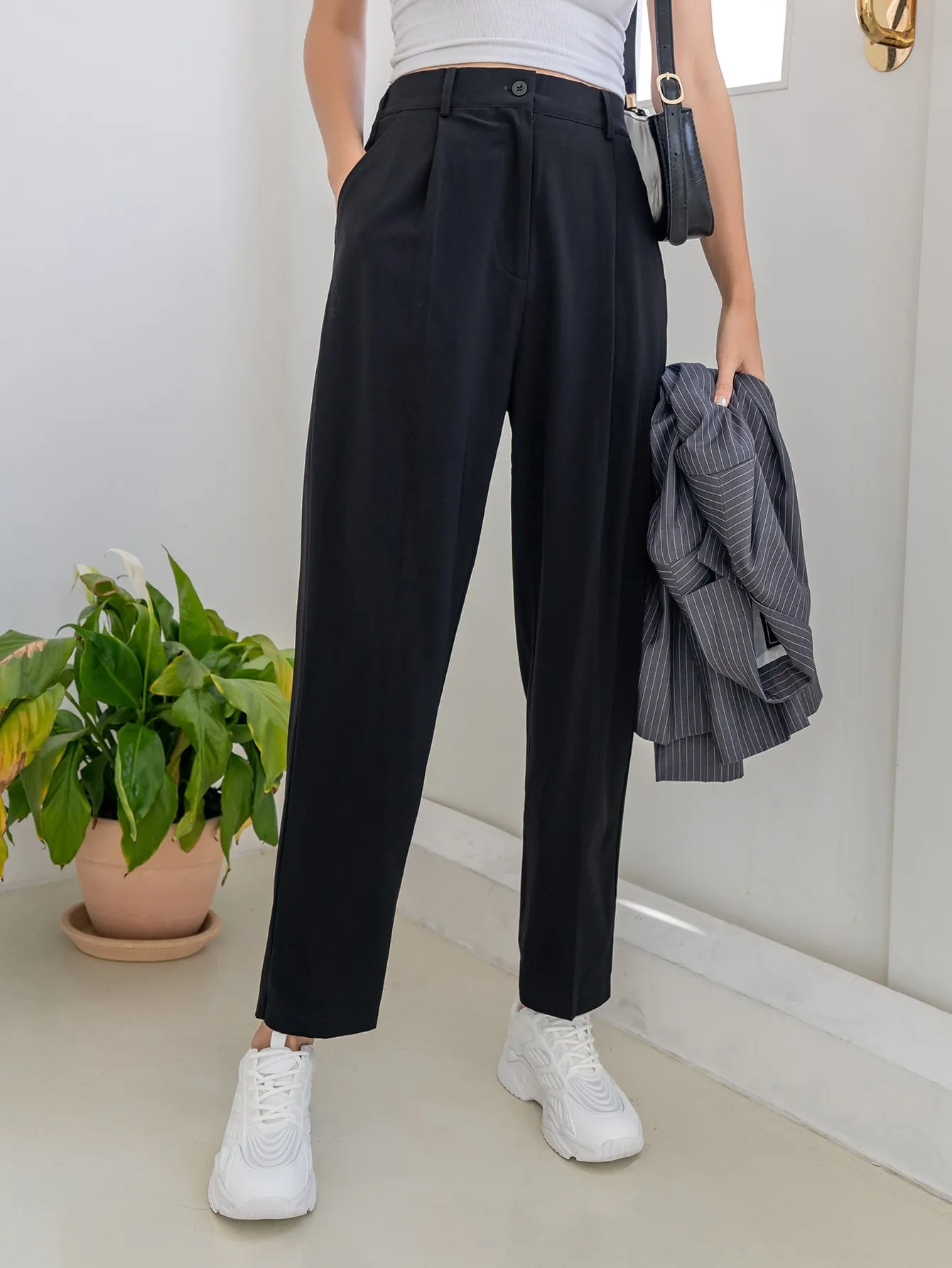 Elegant Plain Natural Cropped Women Pants