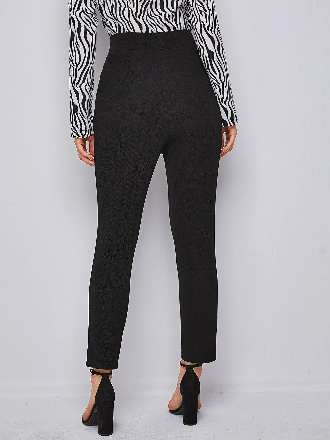 Elegant Plain Pocket High Waist Cropped Women Pants