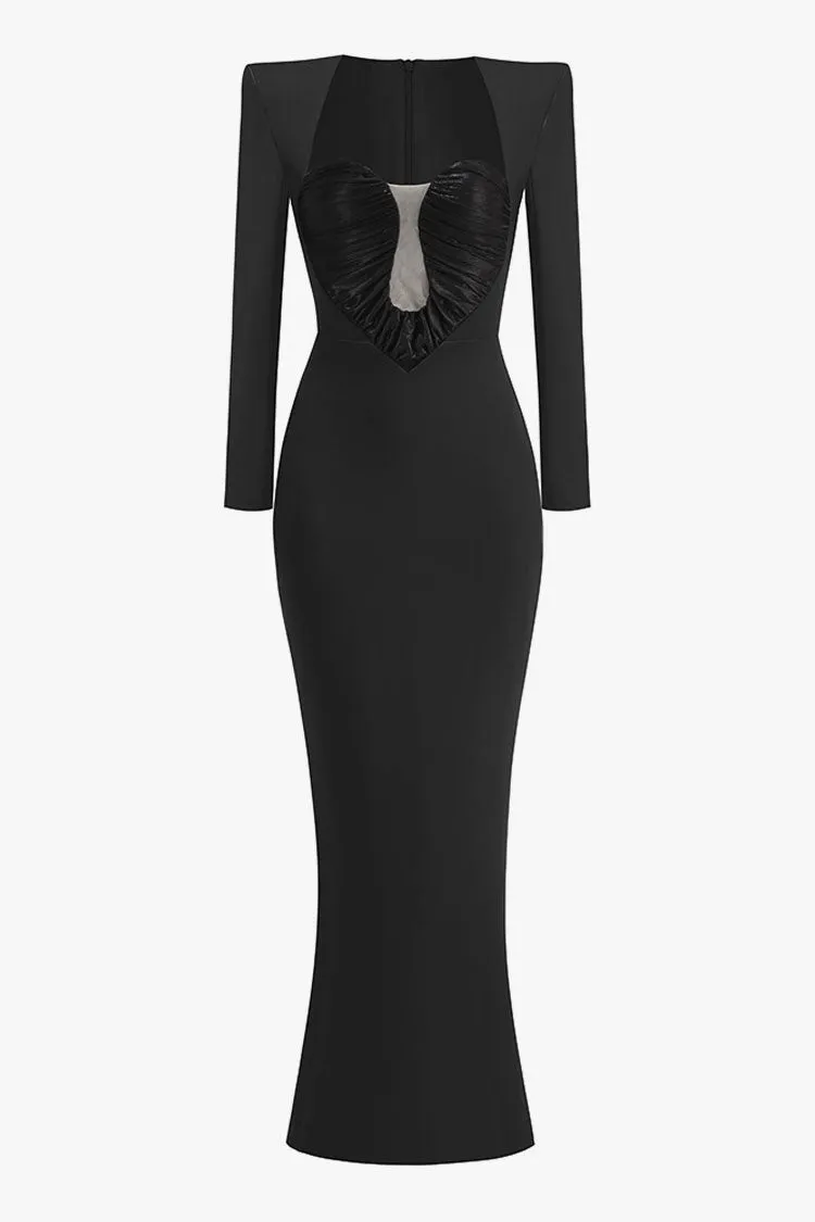 Elegant Pleated Sweetheart Shoulder Pad Bodycon Evening Maxi Dress