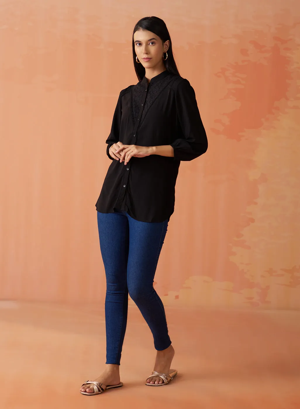 Gauhar Black Embroidered Shirt for Women