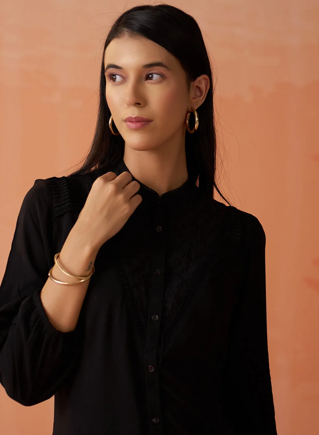 Gauhar Black Embroidered Shirt for Women