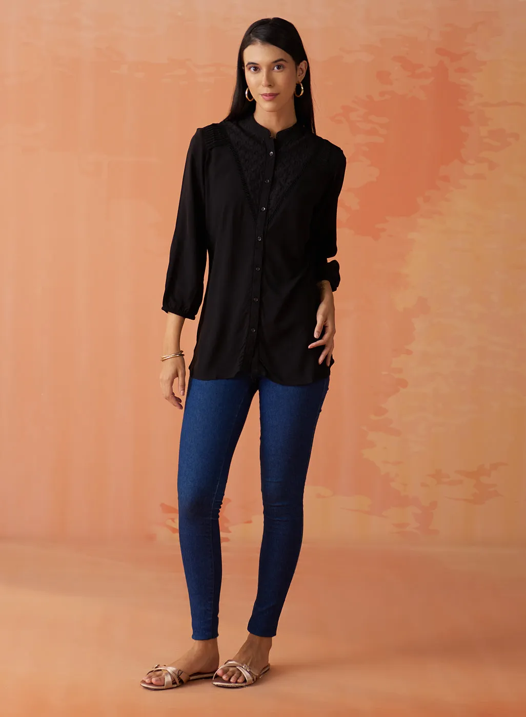 Gauhar Black Embroidered Shirt for Women
