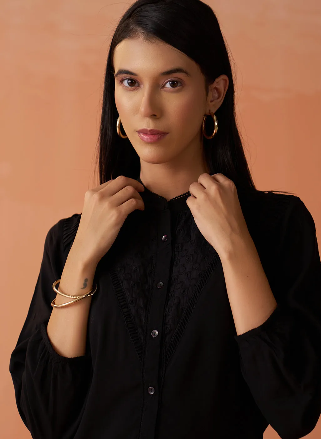 Gauhar Black Embroidered Shirt for Women