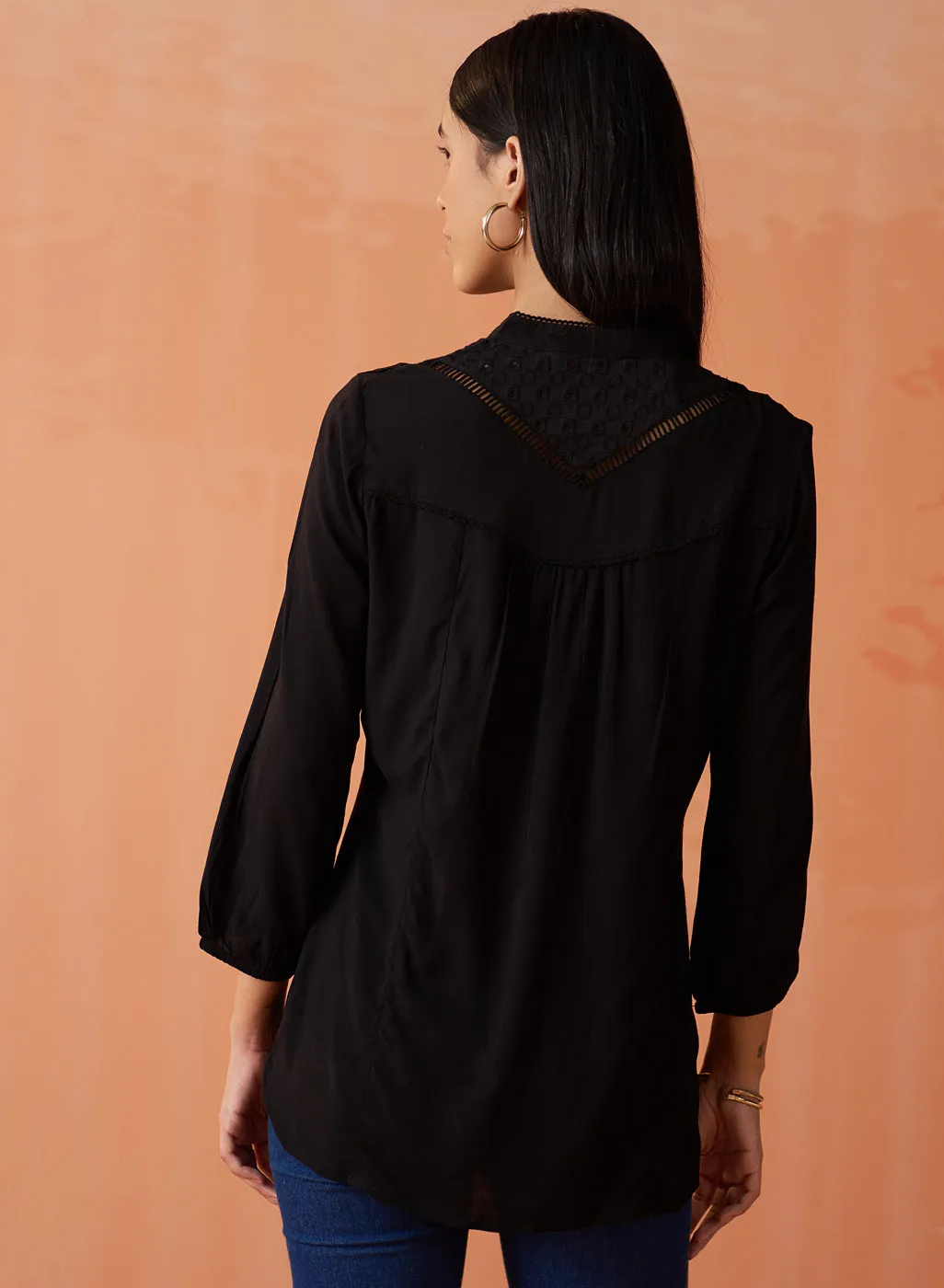 Gauhar Black Embroidered Shirt for Women