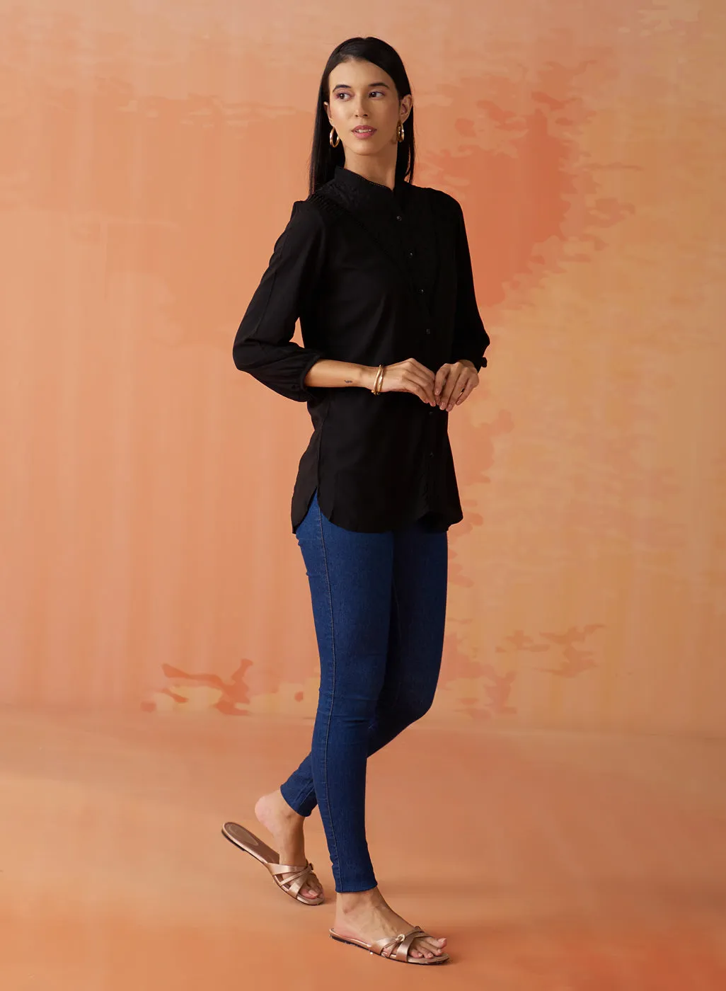 Gauhar Black Embroidered Shirt for Women