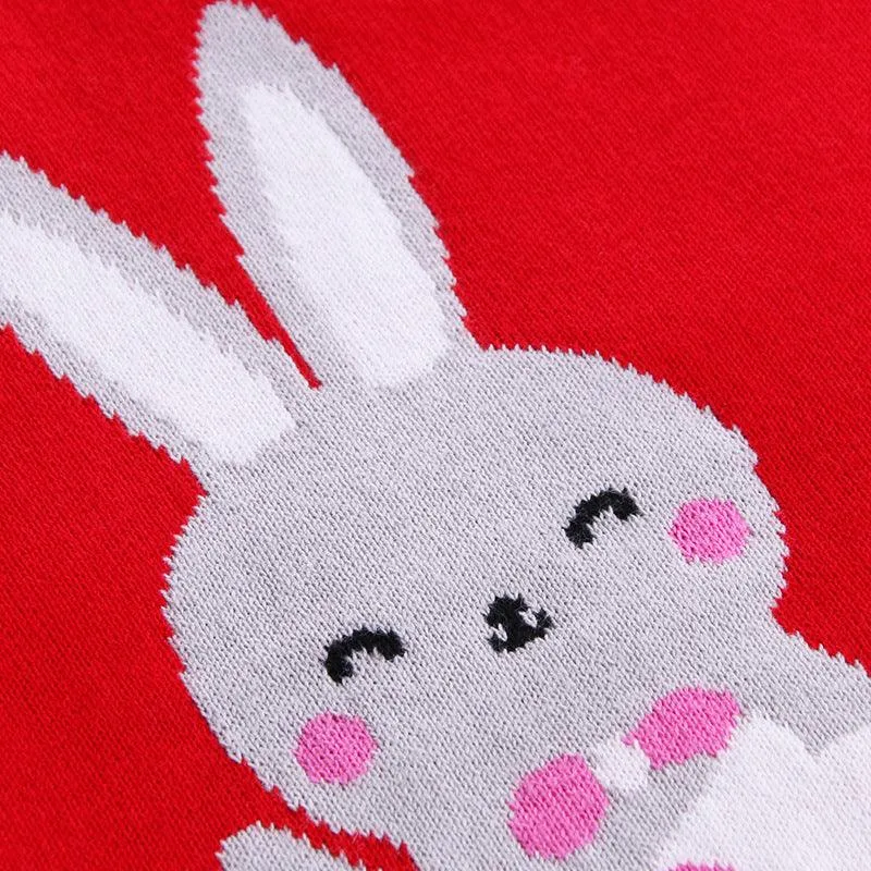 Girls' Sweaters Two Rabbits Round Neck Cotton Double Layer Warm