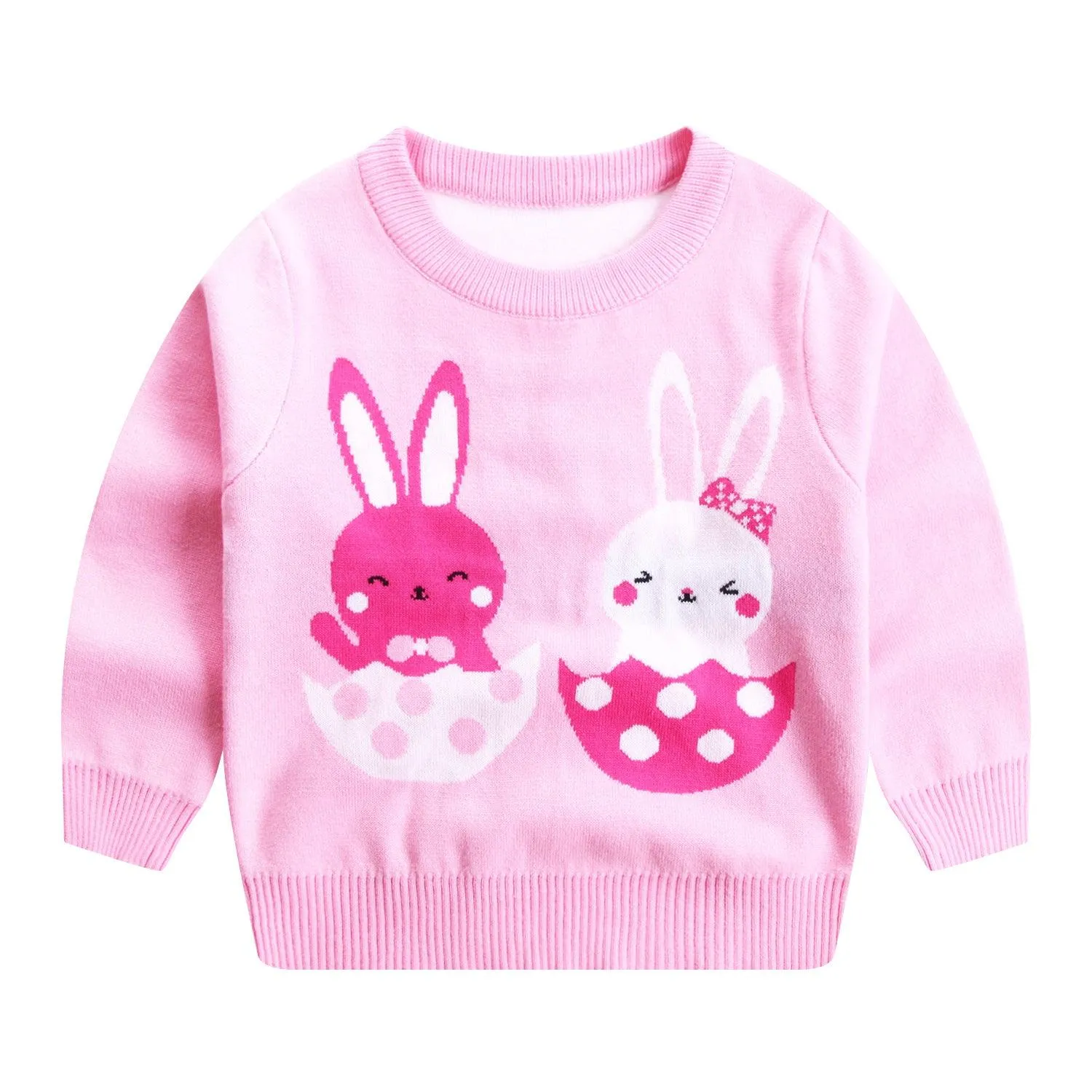 Girls' Sweaters Two Rabbits Round Neck Cotton Double Layer Warm