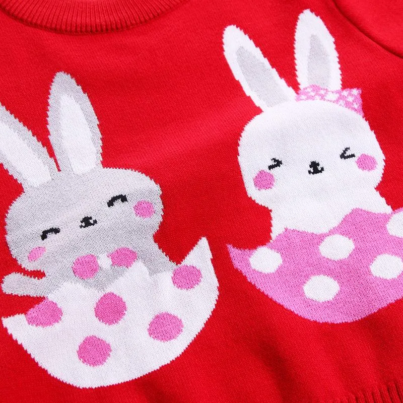 Girls' Sweaters Two Rabbits Round Neck Cotton Double Layer Warm