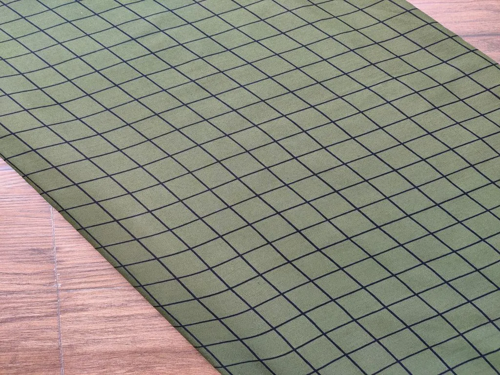 Green Black Checks Printed Poly Crepe Fabric