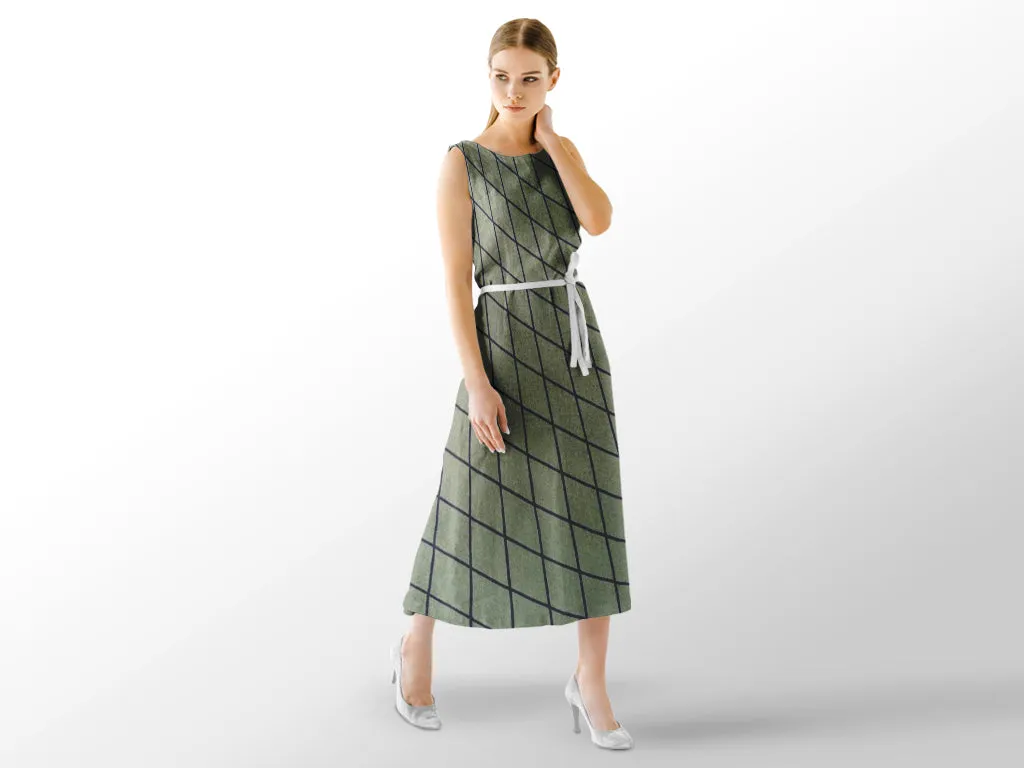 Green Black Checks Printed Poly Crepe Fabric