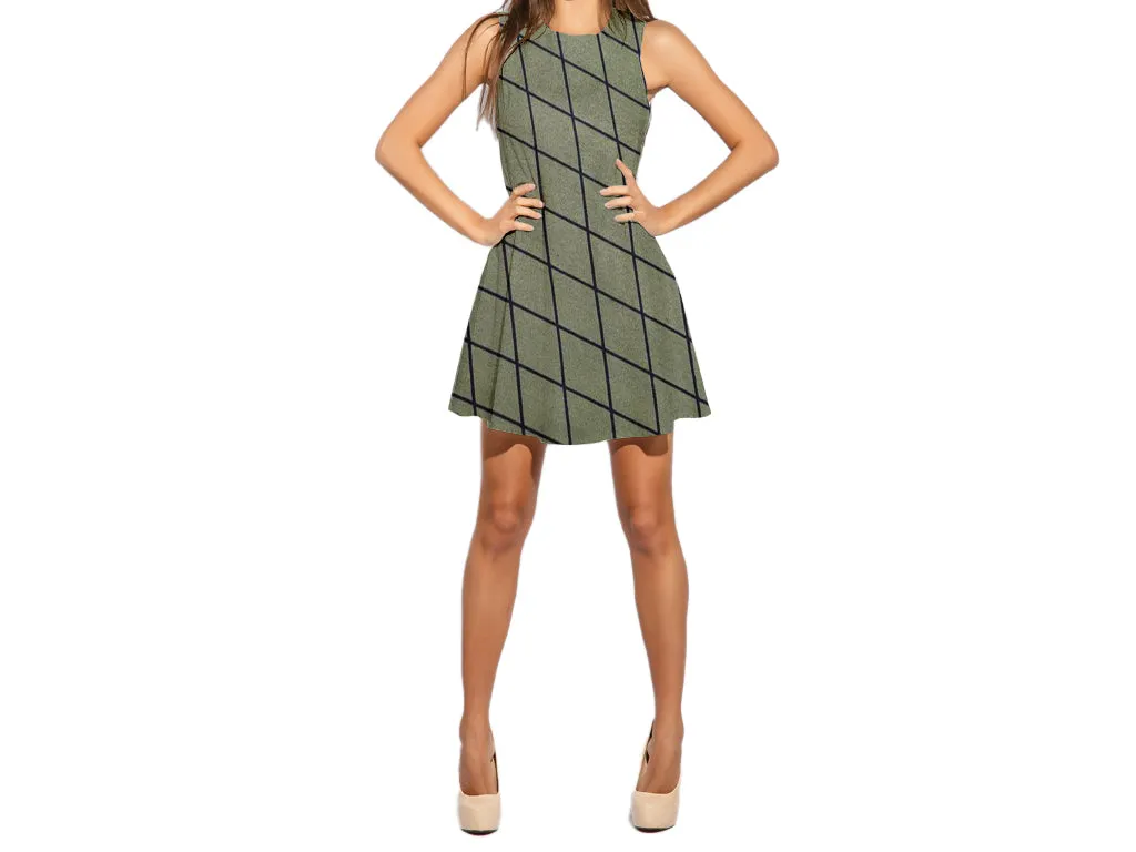 Green Black Checks Printed Poly Crepe Fabric