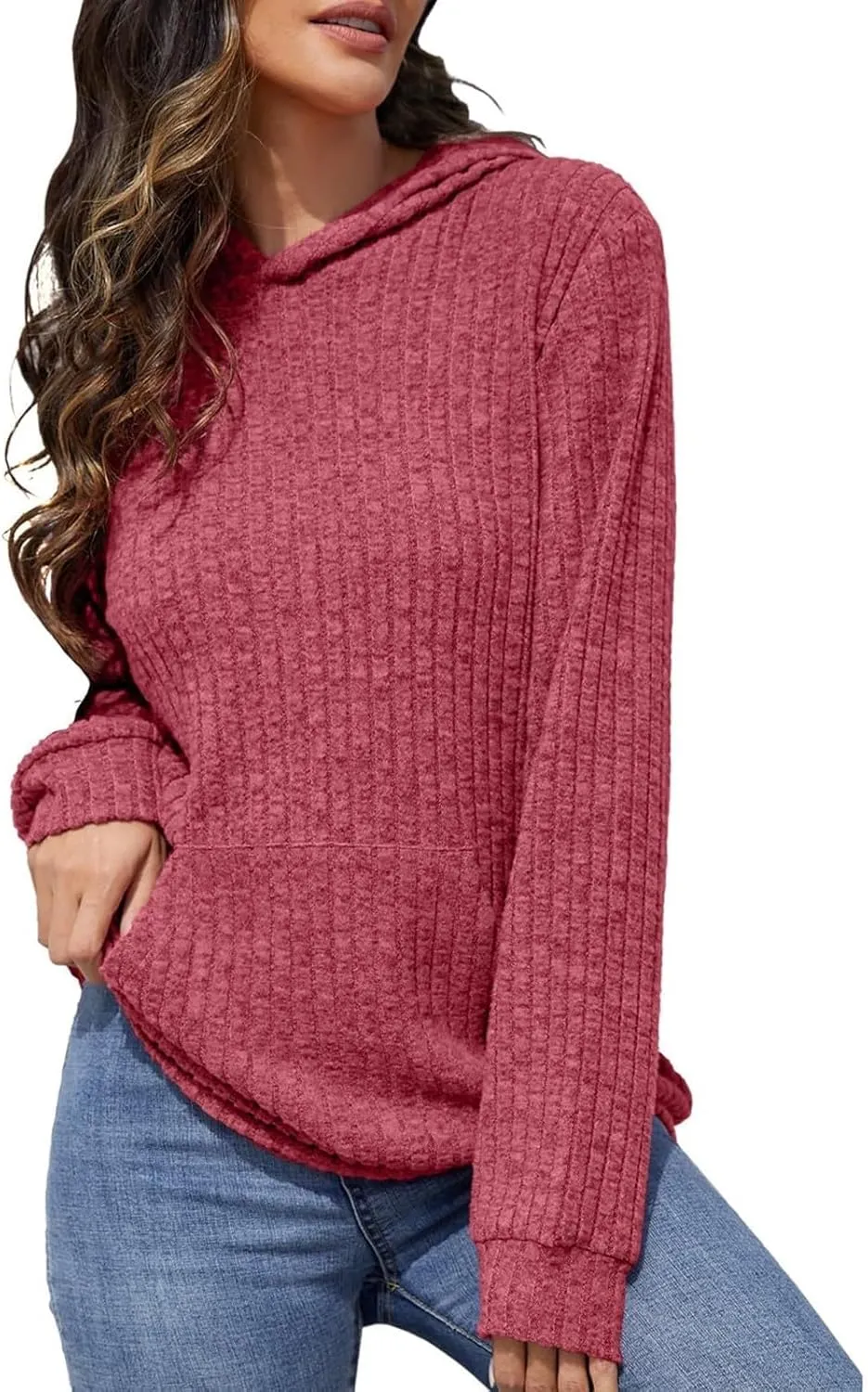 Gumipy Women Oversized Hoodie Long Sleeve Knit Sweater Sweatshirt Vintage Tunic Hoodies Tops with Pocket Comfy Winter Coats