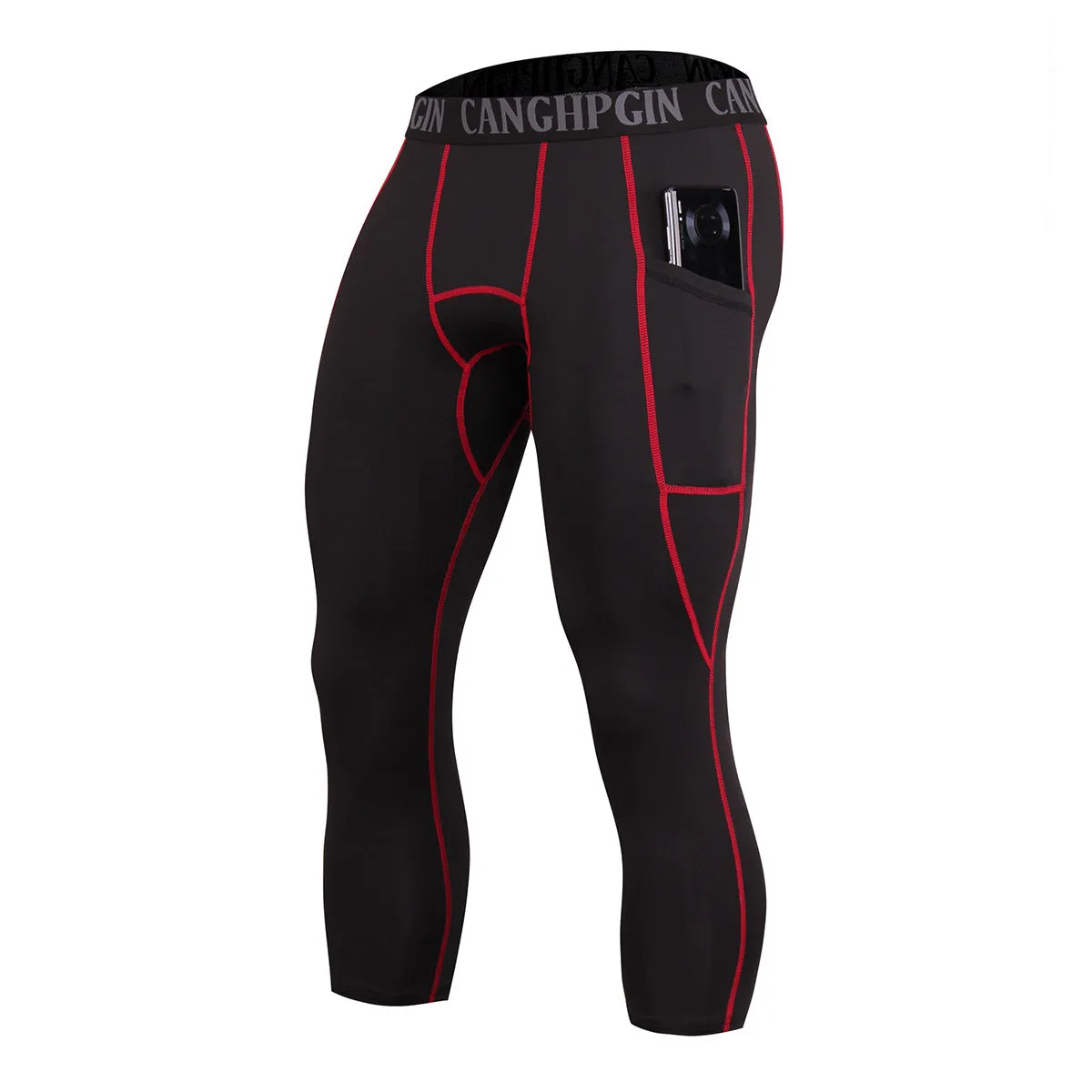 Gym Compression Tights Men Fitness Stretchy Pocket Sport Leggings