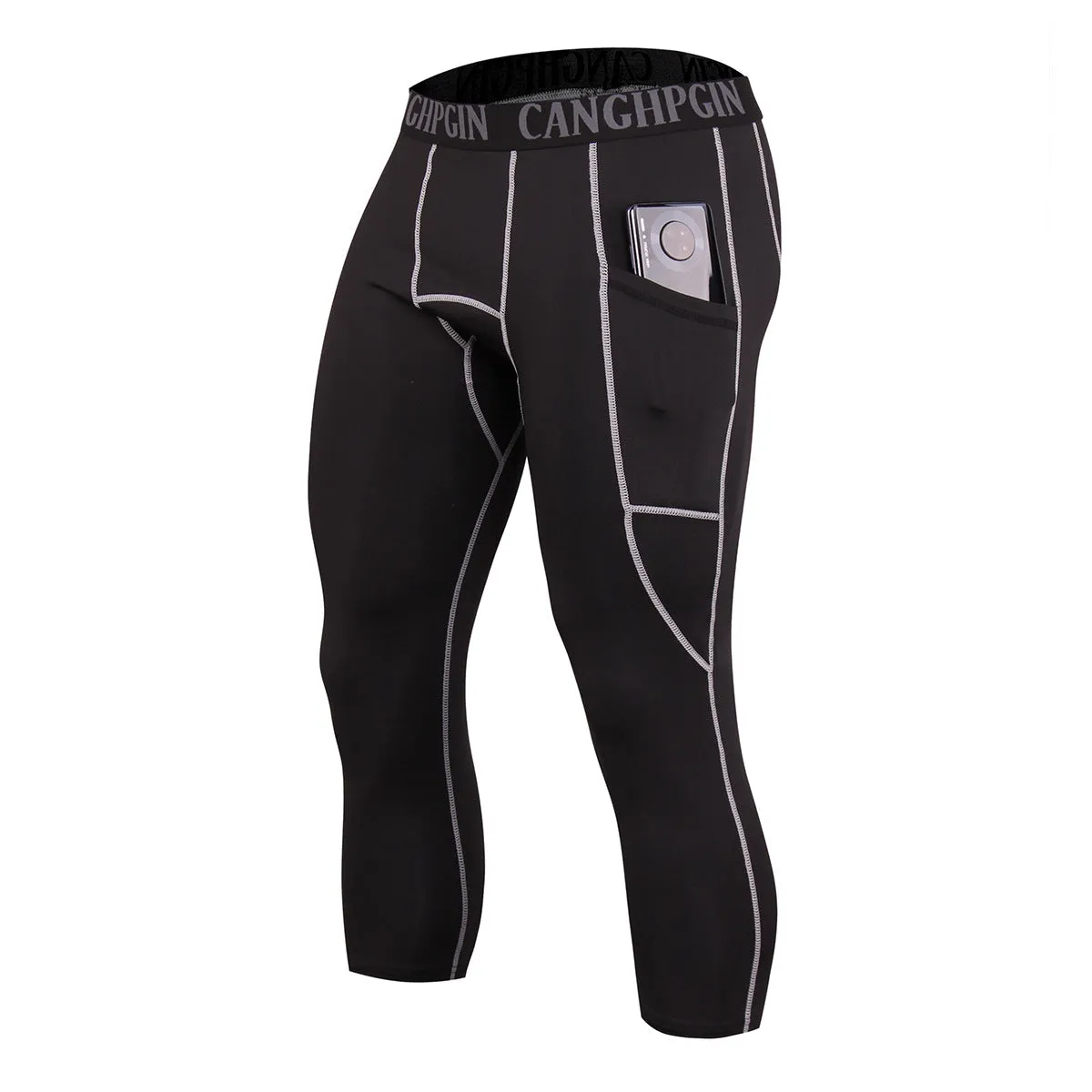 Gym Compression Tights Men Fitness Stretchy Pocket Sport Leggings