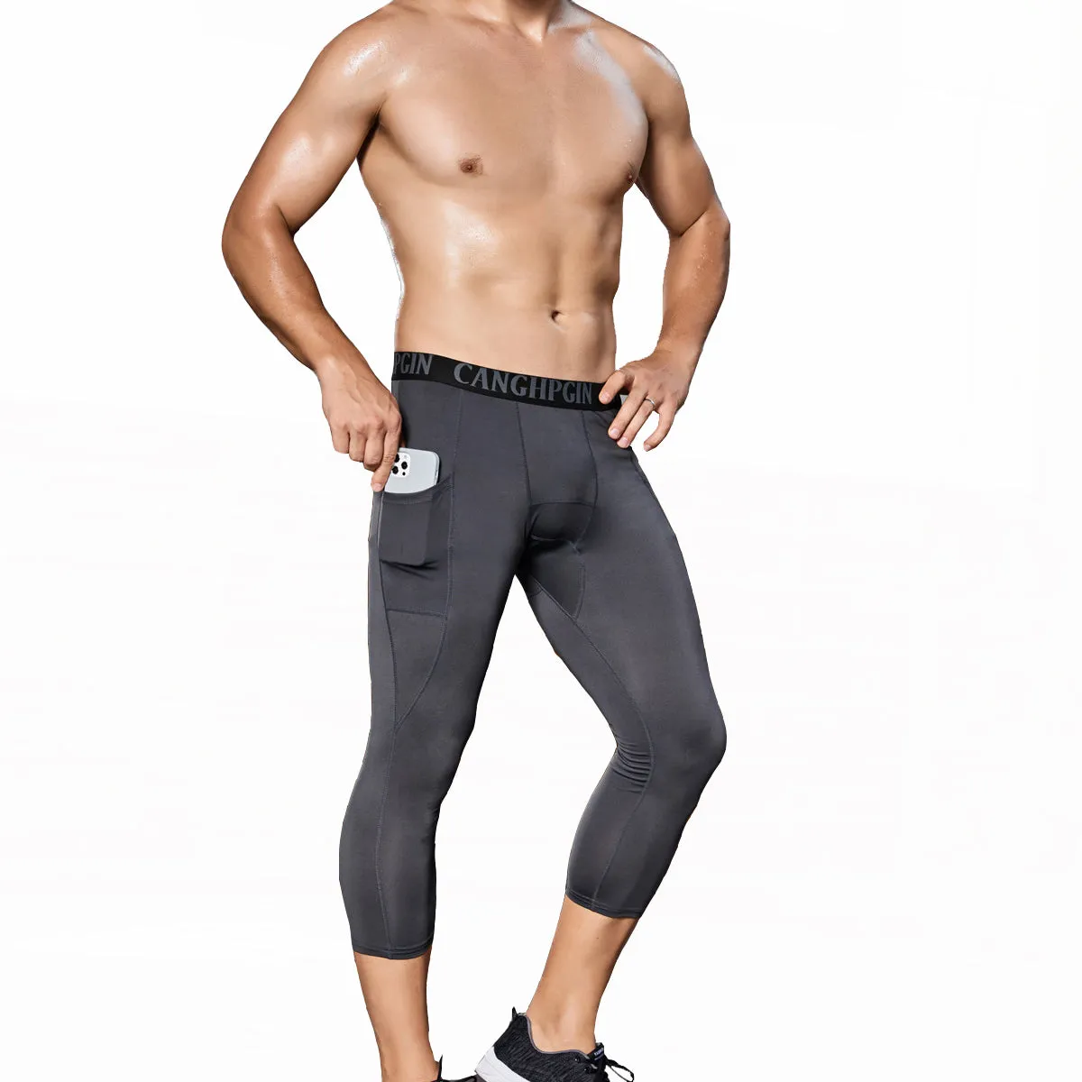 Gym Compression Tights Men Fitness Stretchy Pocket Sport Leggings
