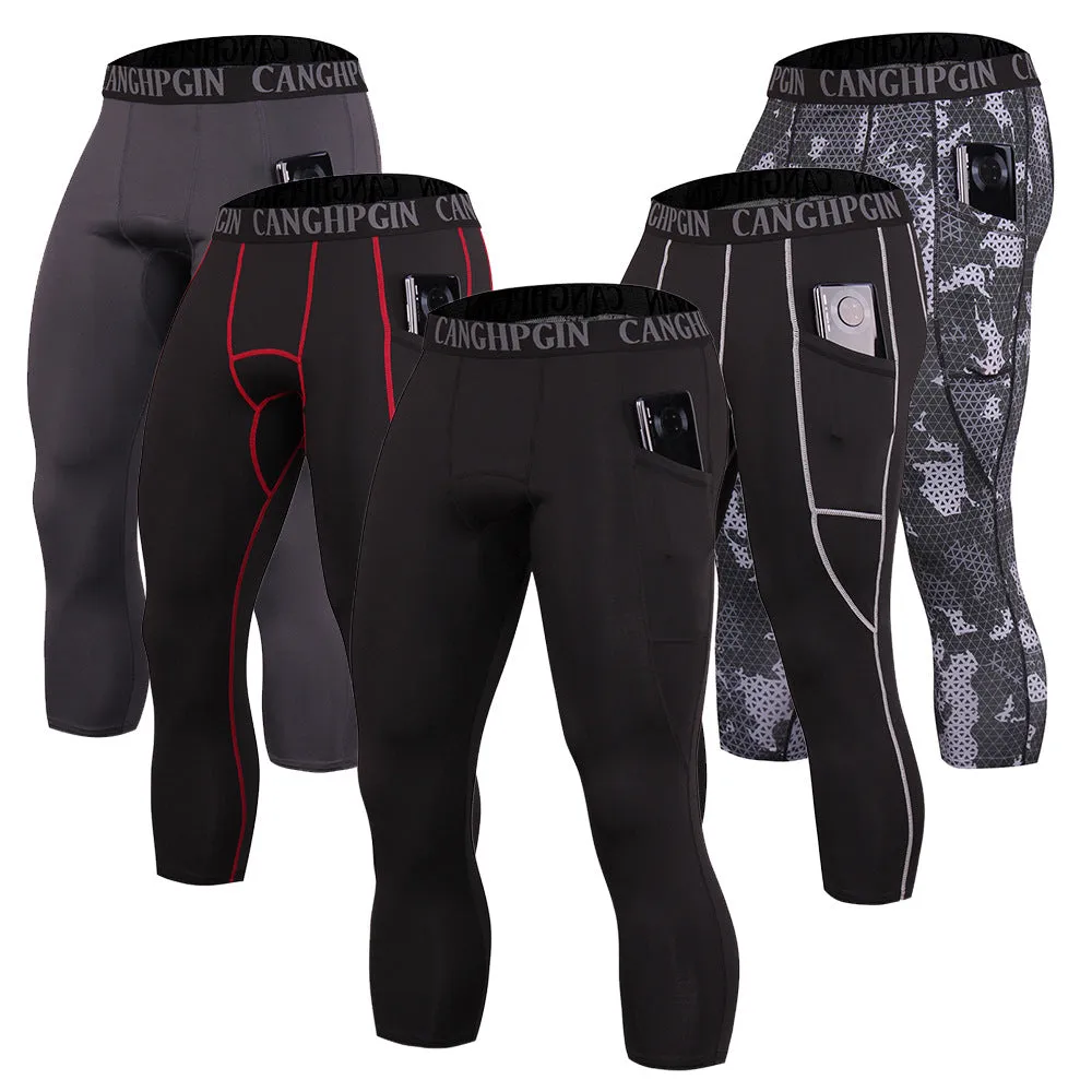Gym Compression Tights Men Fitness Stretchy Pocket Sport Leggings