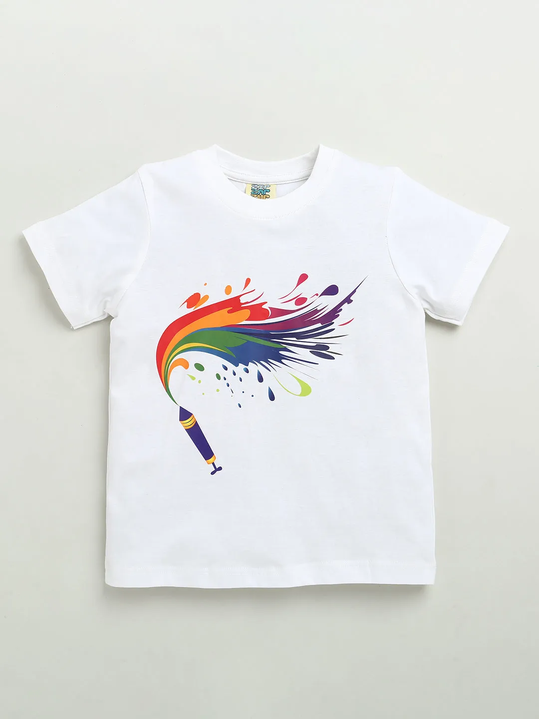 HOLI PRINT T-SHIRT WITH BUBBLE PRINT WHITE SKIRT CO-ORD SET FOR GIRLS