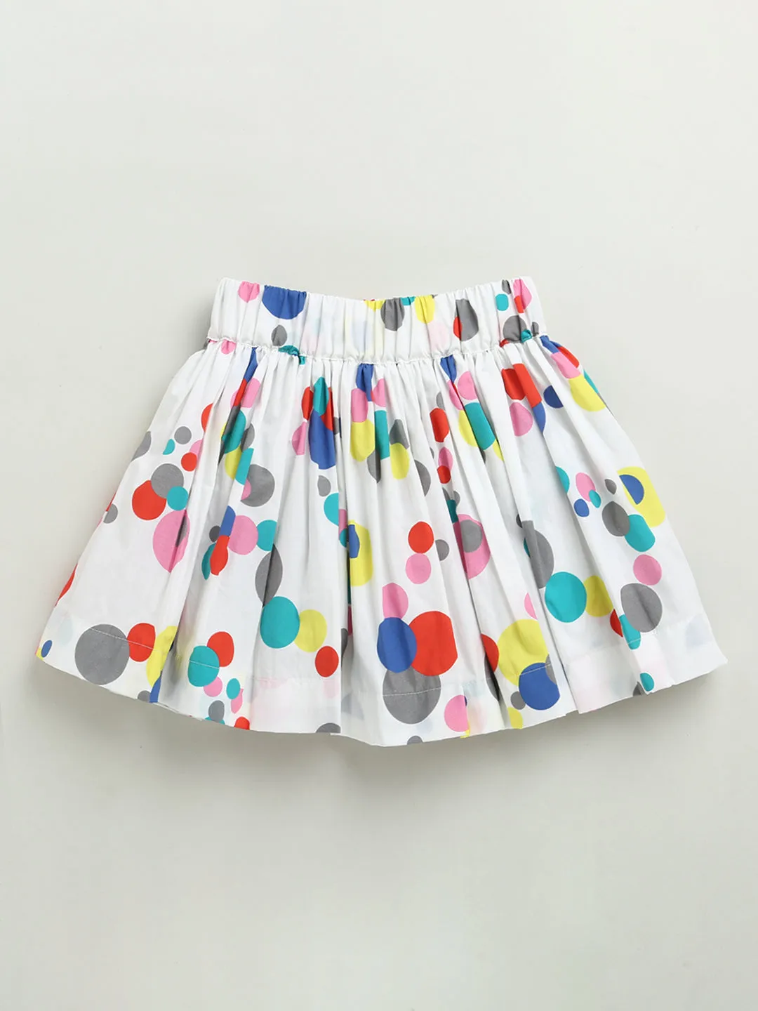 HOLI PRINT T-SHIRT WITH BUBBLE PRINT WHITE SKIRT CO-ORD SET FOR GIRLS