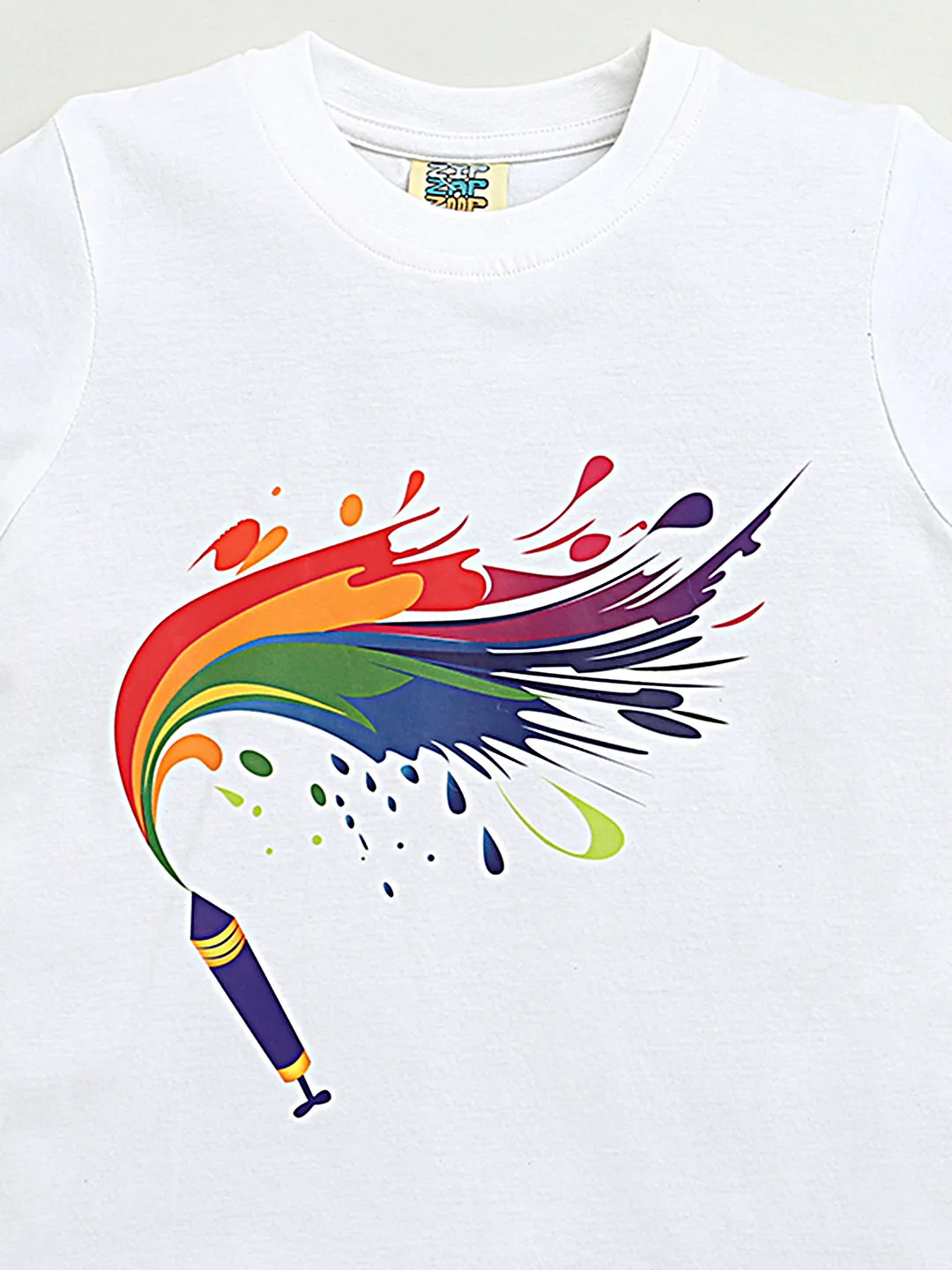 HOLI PRINT T-SHIRT WITH BUBBLE PRINT WHITE SKIRT CO-ORD SET FOR GIRLS