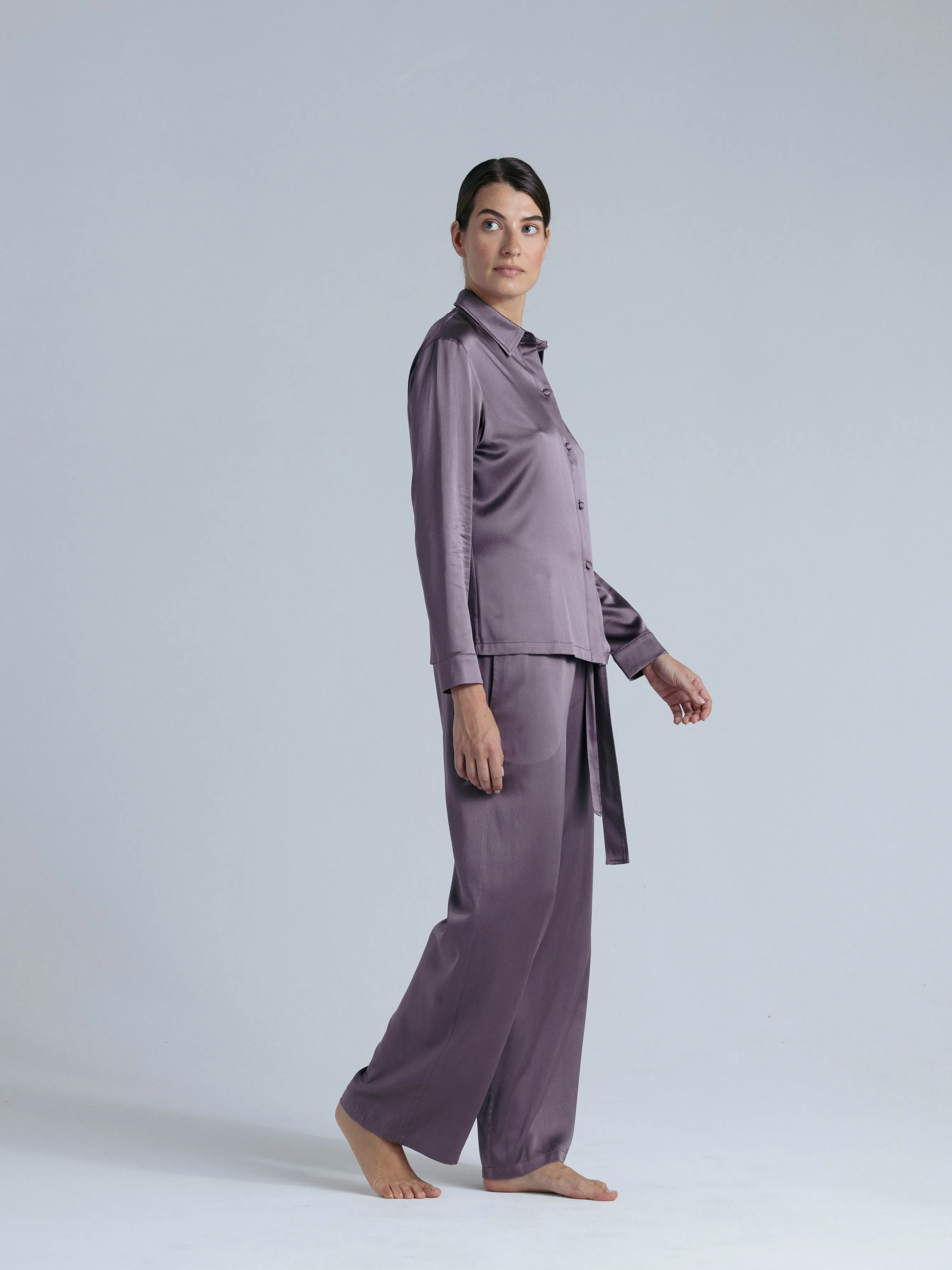 Long Sleeve Silk Shirt 'Fortune Tyche' in Noble Purple