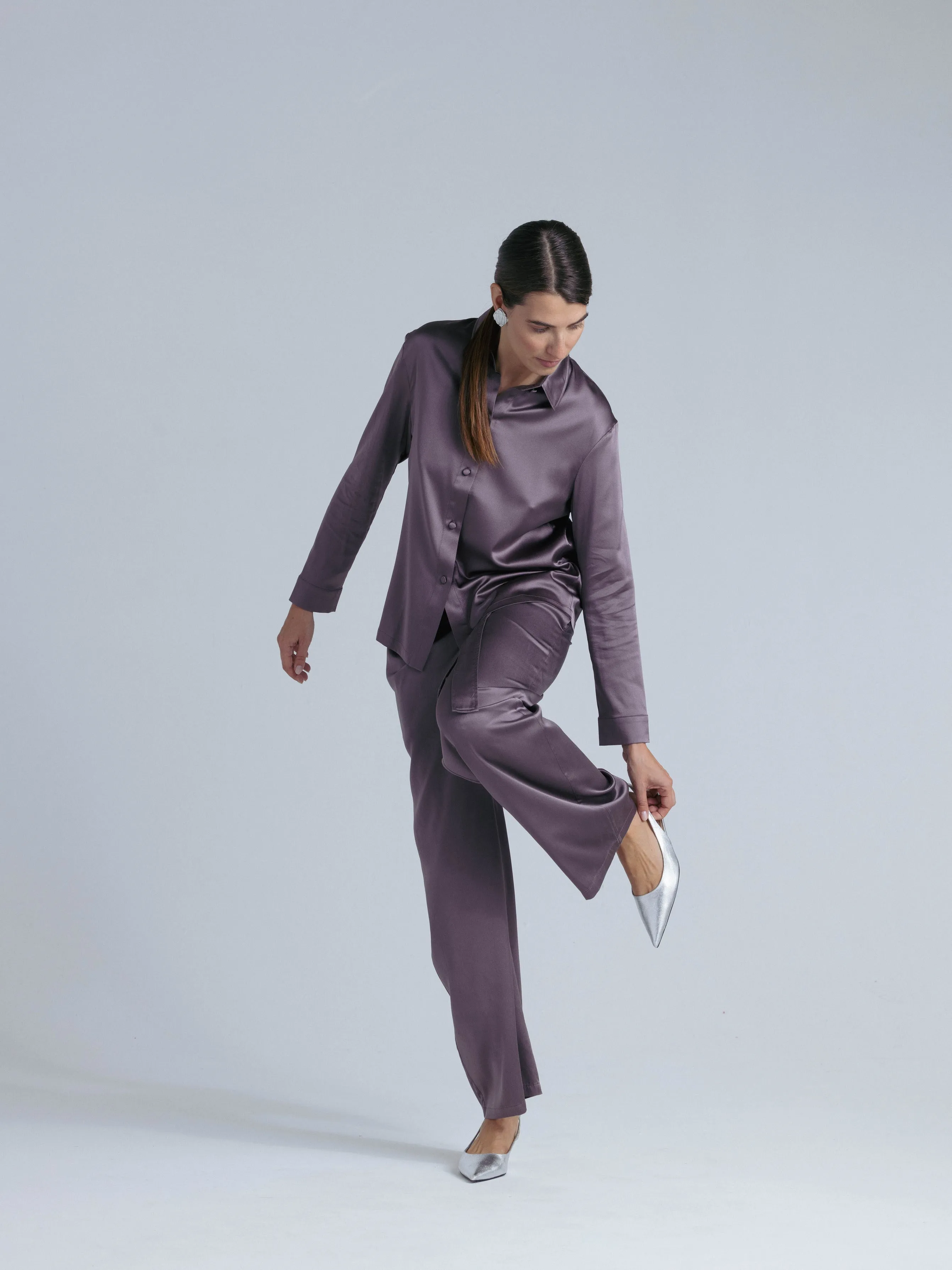 Long Sleeve Silk Shirt 'Fortune Tyche' in Noble Purple
