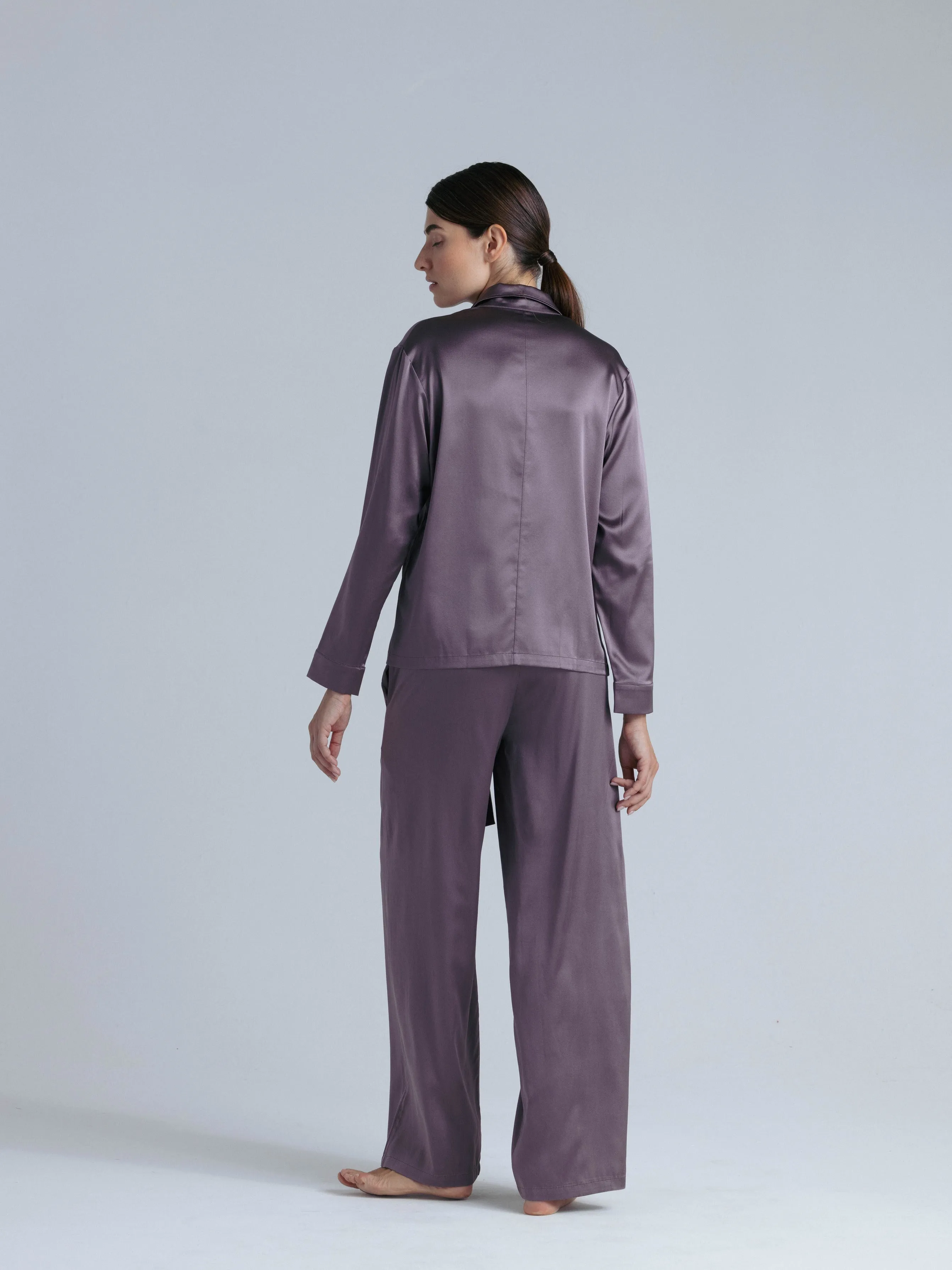 Long Sleeve Silk Shirt 'Fortune Tyche' in Noble Purple
