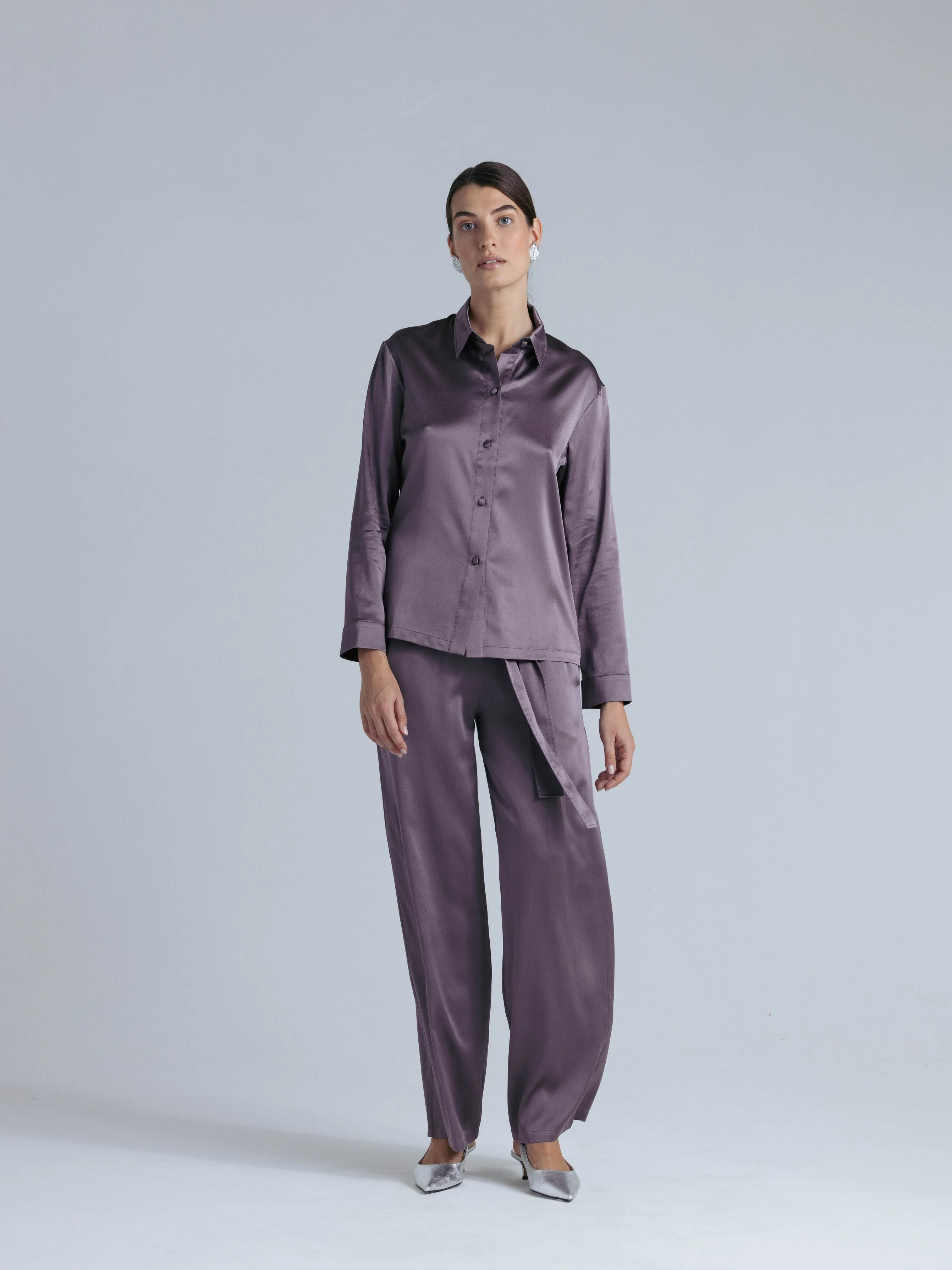 Long Sleeve Silk Shirt 'Fortune Tyche' in Noble Purple
