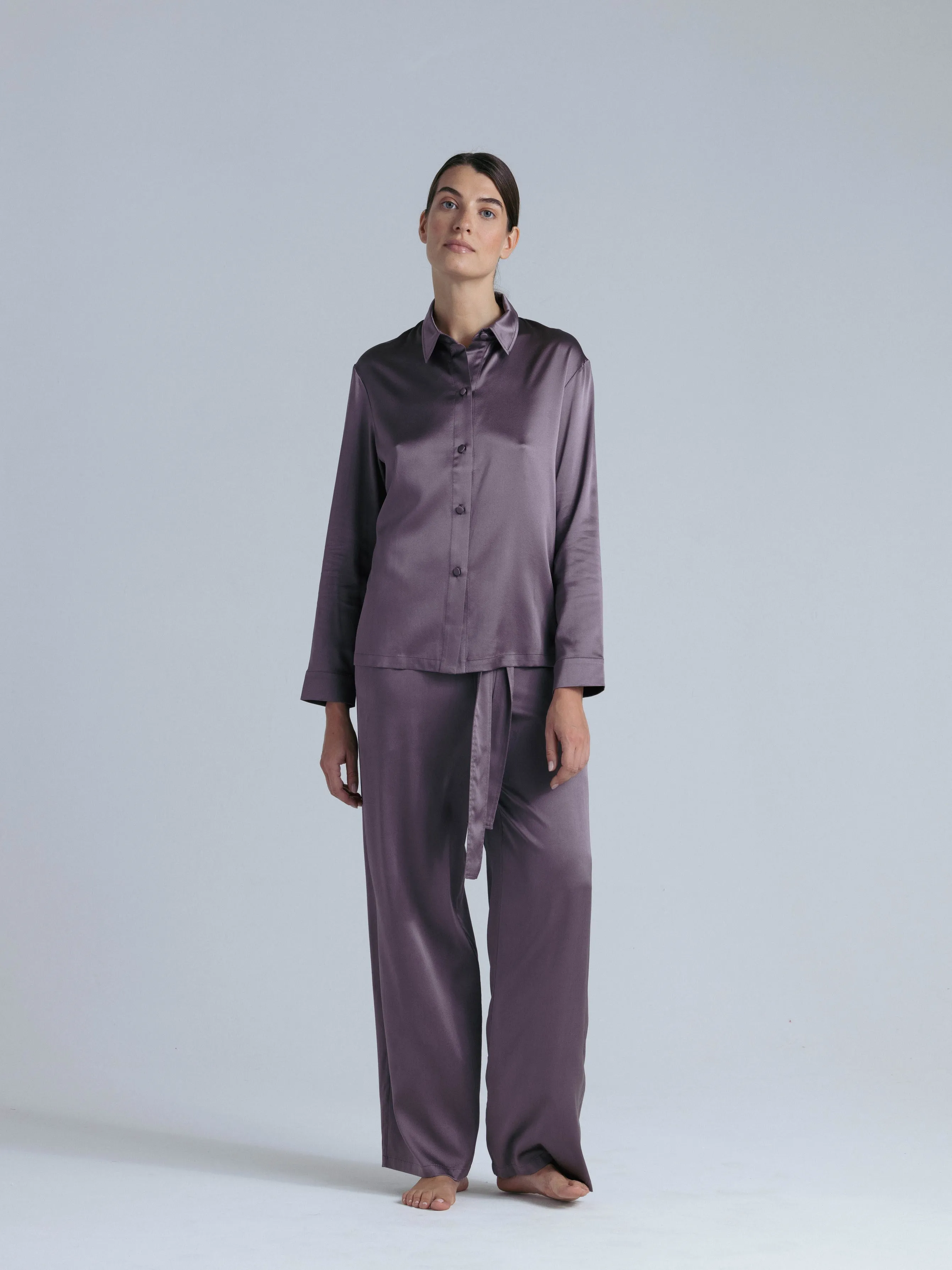 Long Sleeve Silk Shirt 'Fortune Tyche' in Noble Purple