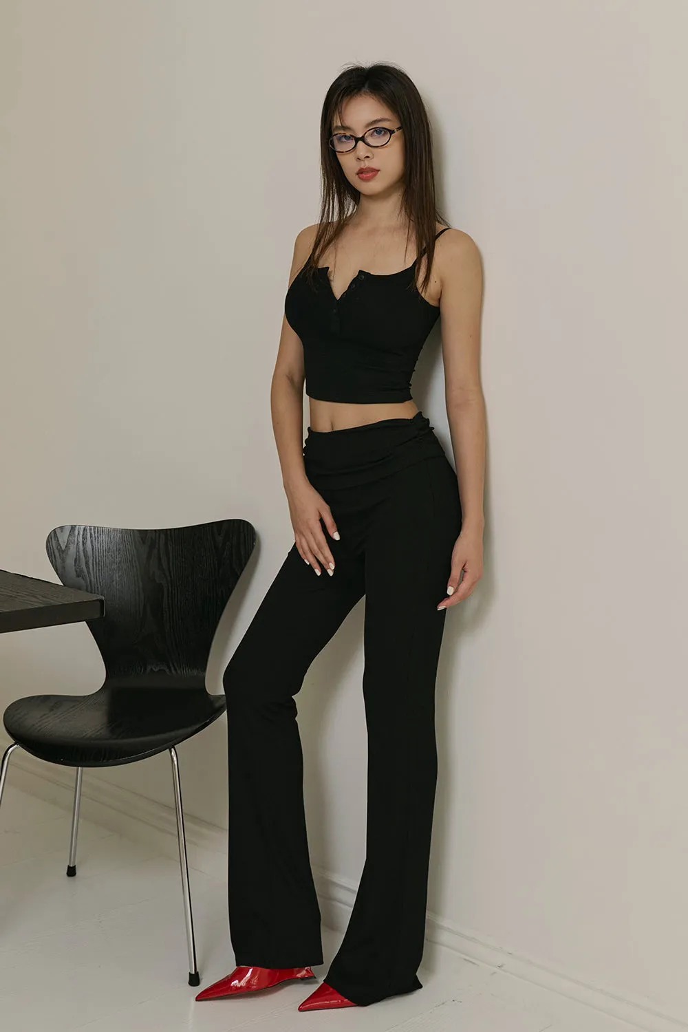 一見鍾情羅紋翻腰長褲<br>Elegant Rib Knit High Waist Pants