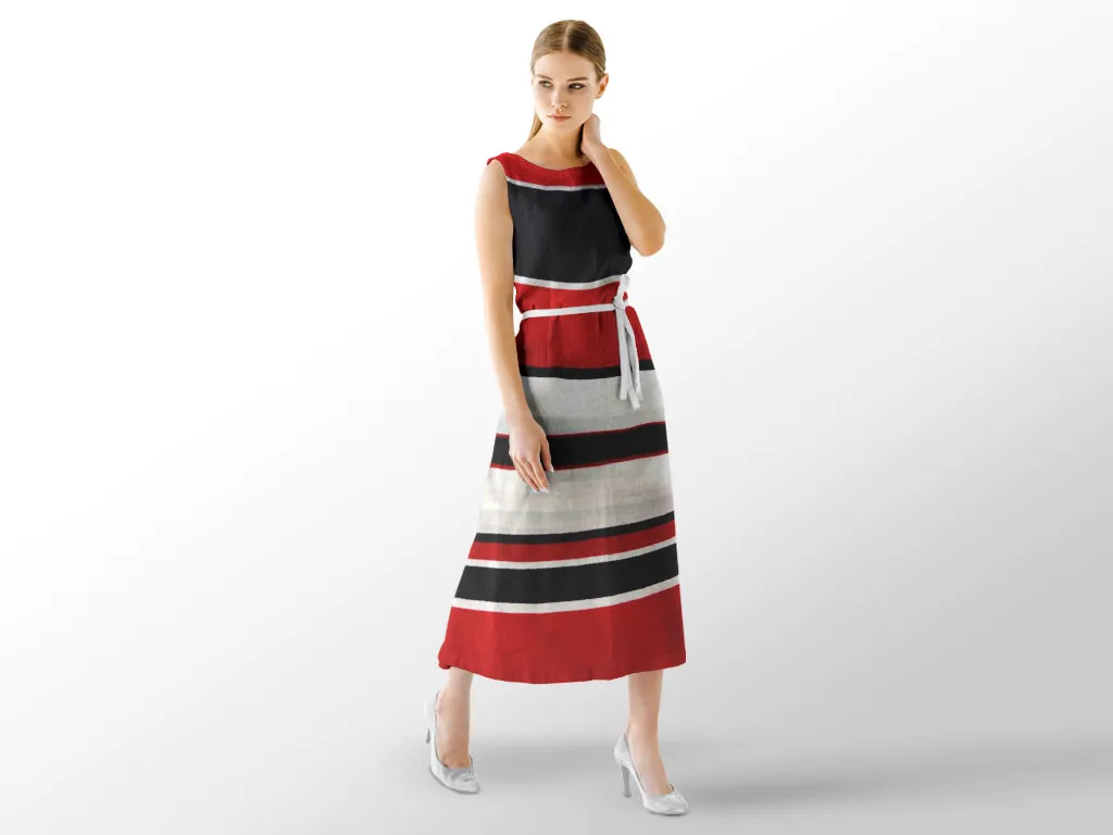 Maroon Black Stripes Digital Printed Poly Crepe Fabric