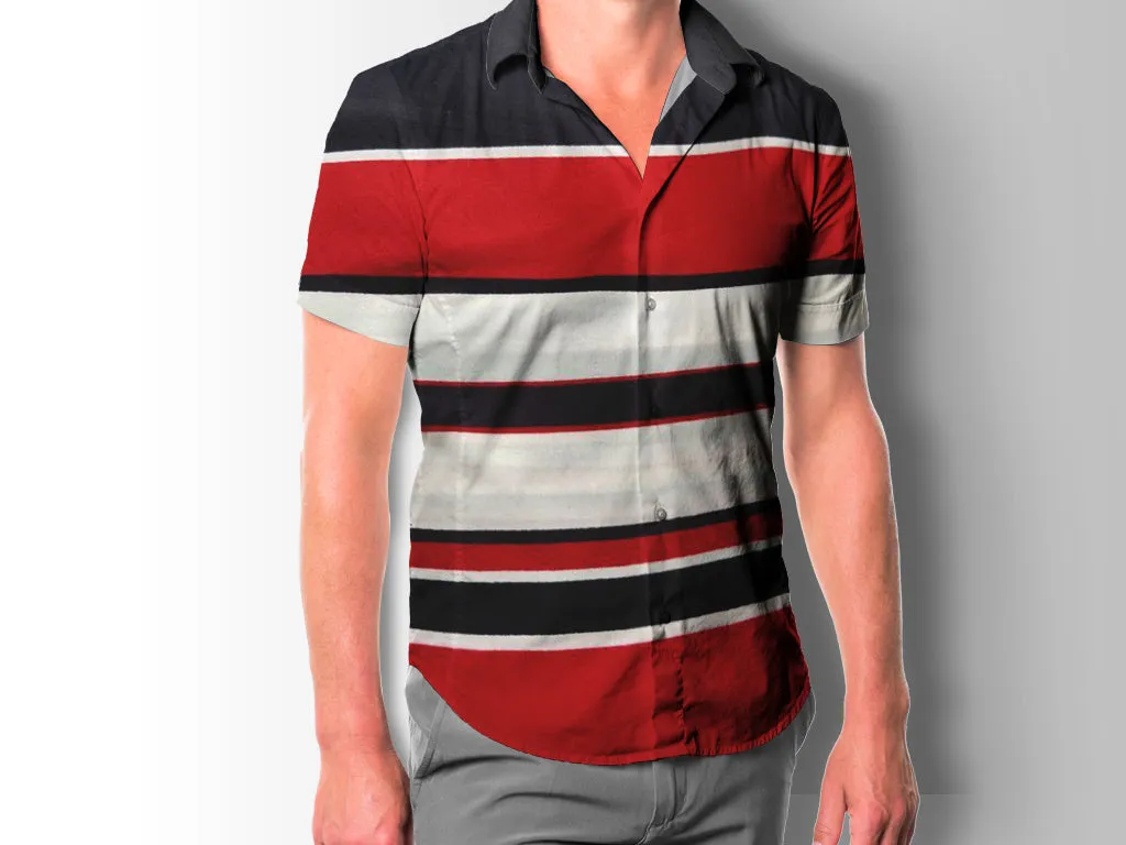 Maroon Black Stripes Digital Printed Poly Crepe Fabric