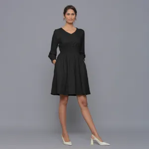 Moonlight Black Warm Cotton Corduroy Short Dress
