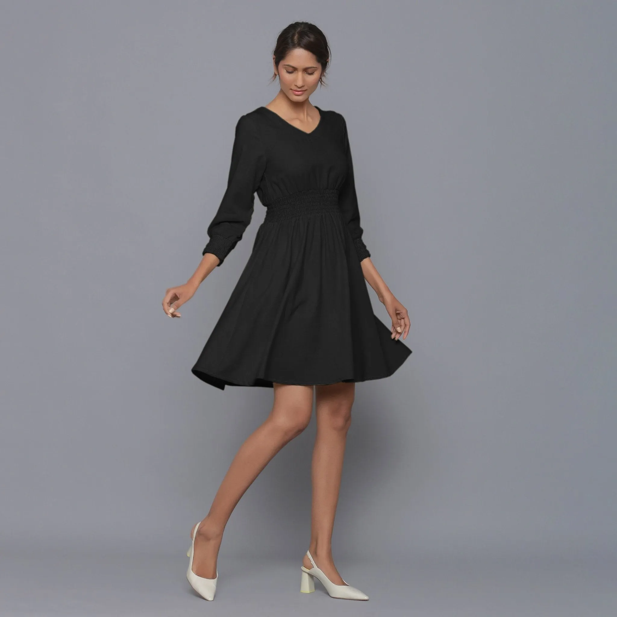 Moonlight Black Warm Cotton Corduroy Short Dress