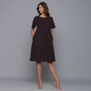 Moonlight Black Warm Cotton Flannel Knee Length Dress