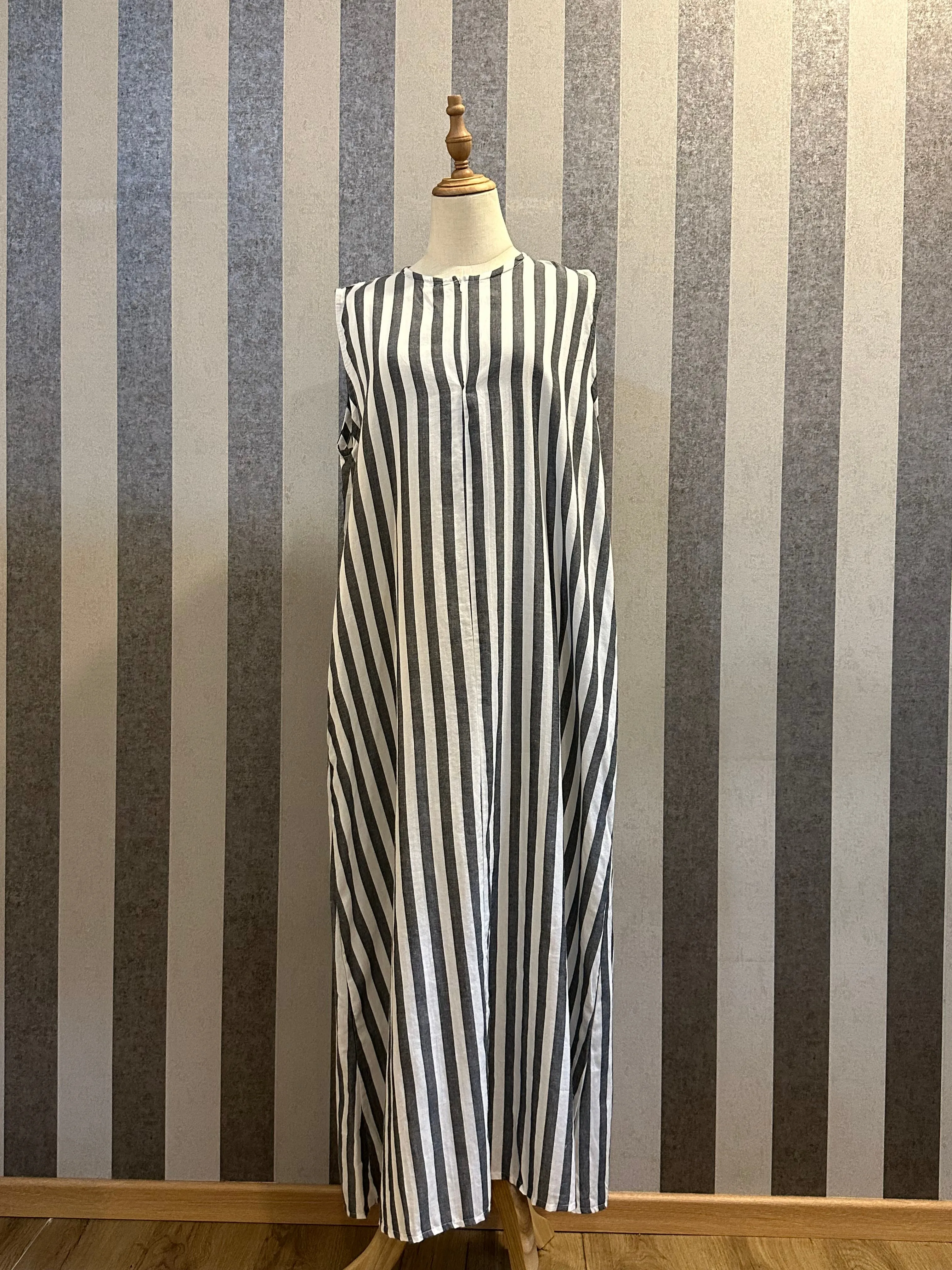 Olie Sleeveless Cotton Striped Dress 2.0 in Grey/White (NEW!)