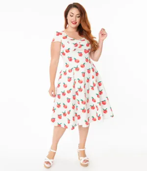 Plus Size Vintage Style Ivory Peach Print Jade Swing Dress