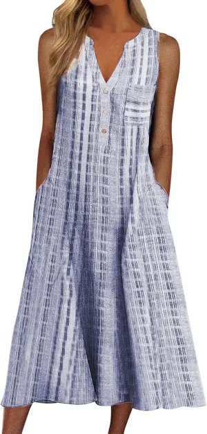 Short Sleeve Dress, Women's Summer Casual Fashion Printed Short Sleeve 2022 O-Neck Pocket Dress