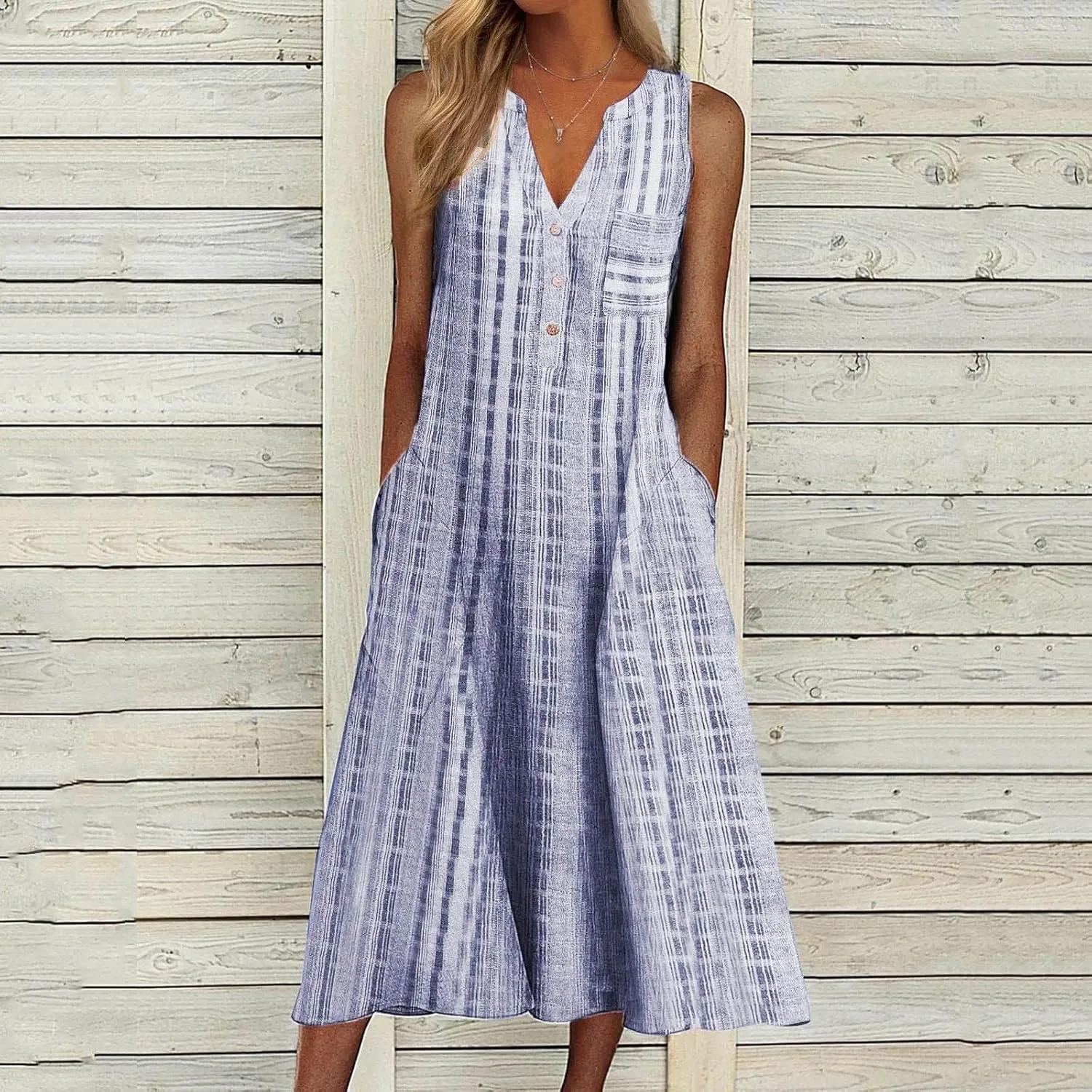 Short Sleeve Dress, Women's Summer Casual Fashion Printed Short Sleeve 2022 O-Neck Pocket Dress