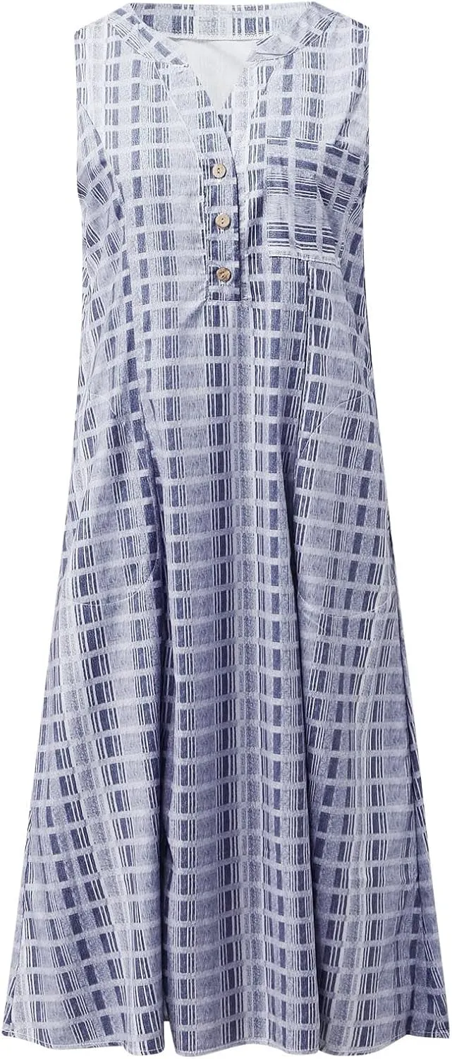 Short Sleeve Dress, Women's Summer Casual Fashion Printed Short Sleeve 2022 O-Neck Pocket Dress