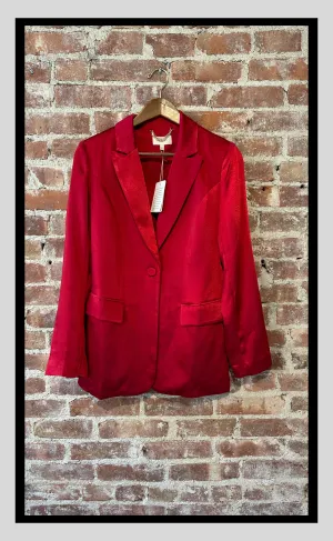 Single-Button Satin Blazer – Satin Red / Dark Magenta