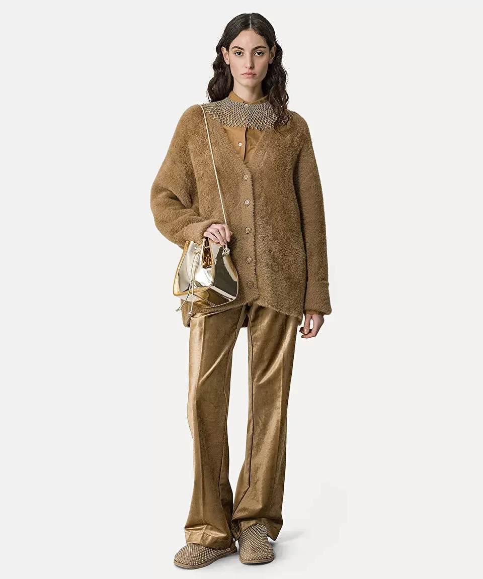 Stretchy Velvet Flared Trousers - Gold