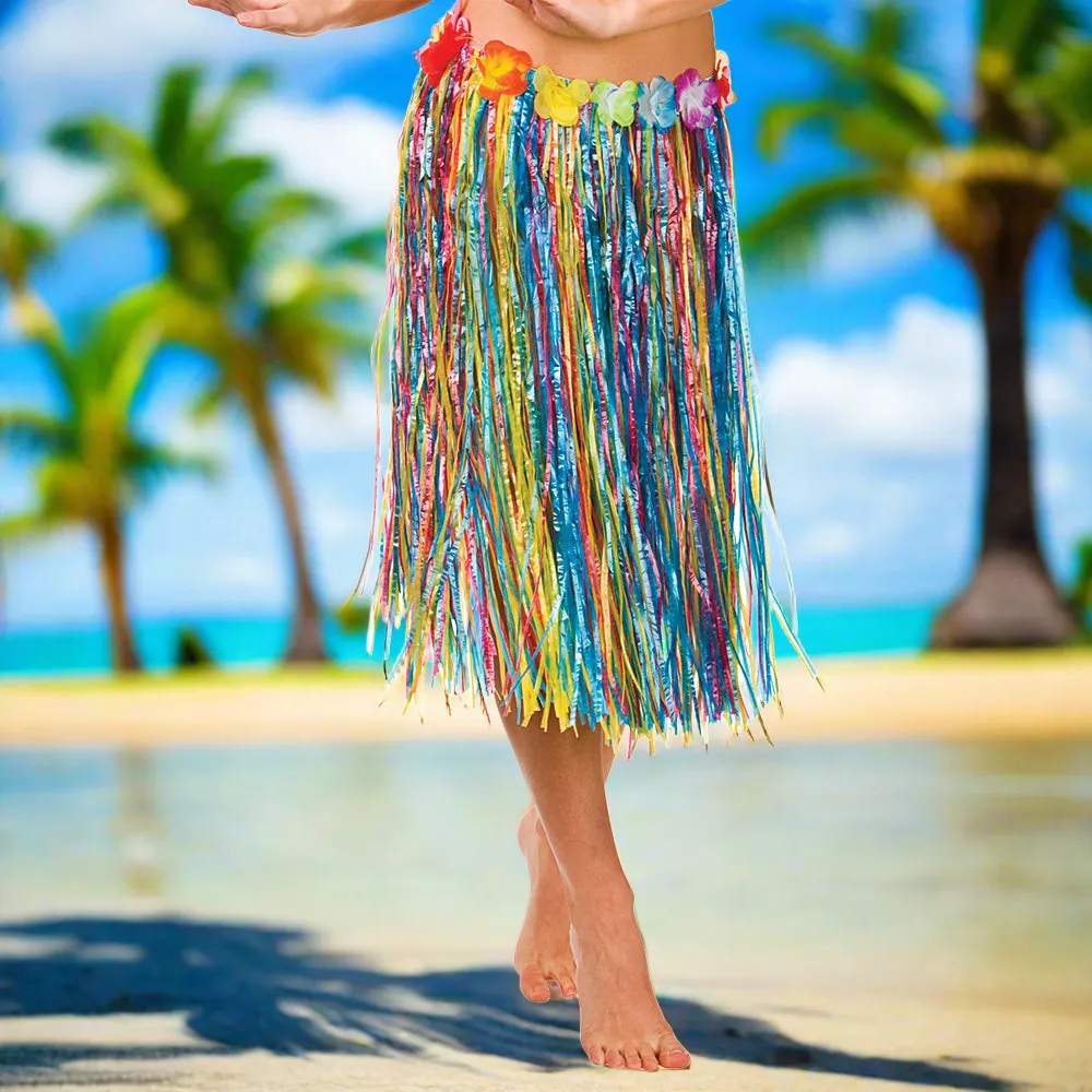 Unisex Hawaiian Hula Skirts Multi-Coloured 60cm Long
