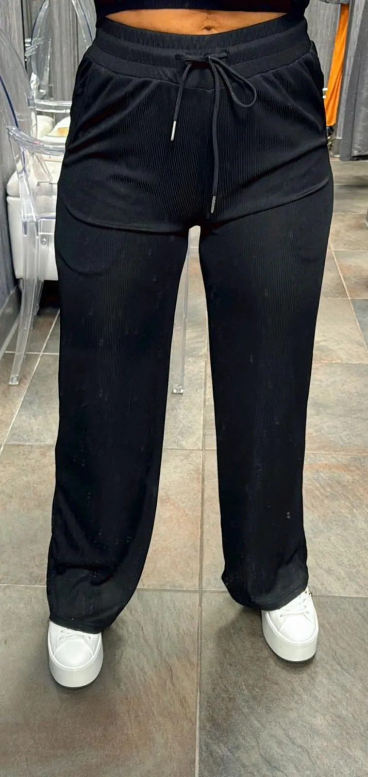 VE01 Stretchy ribbed wide leg pants
