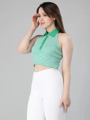 Vibrant Green Striped  Crop Top