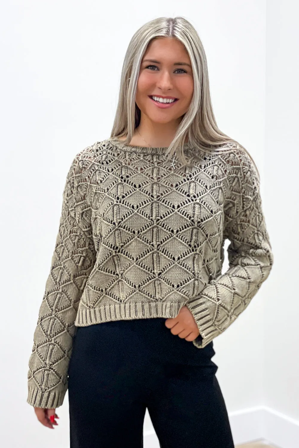 Warm Thoughts Crochet Sweater - Dry Herb