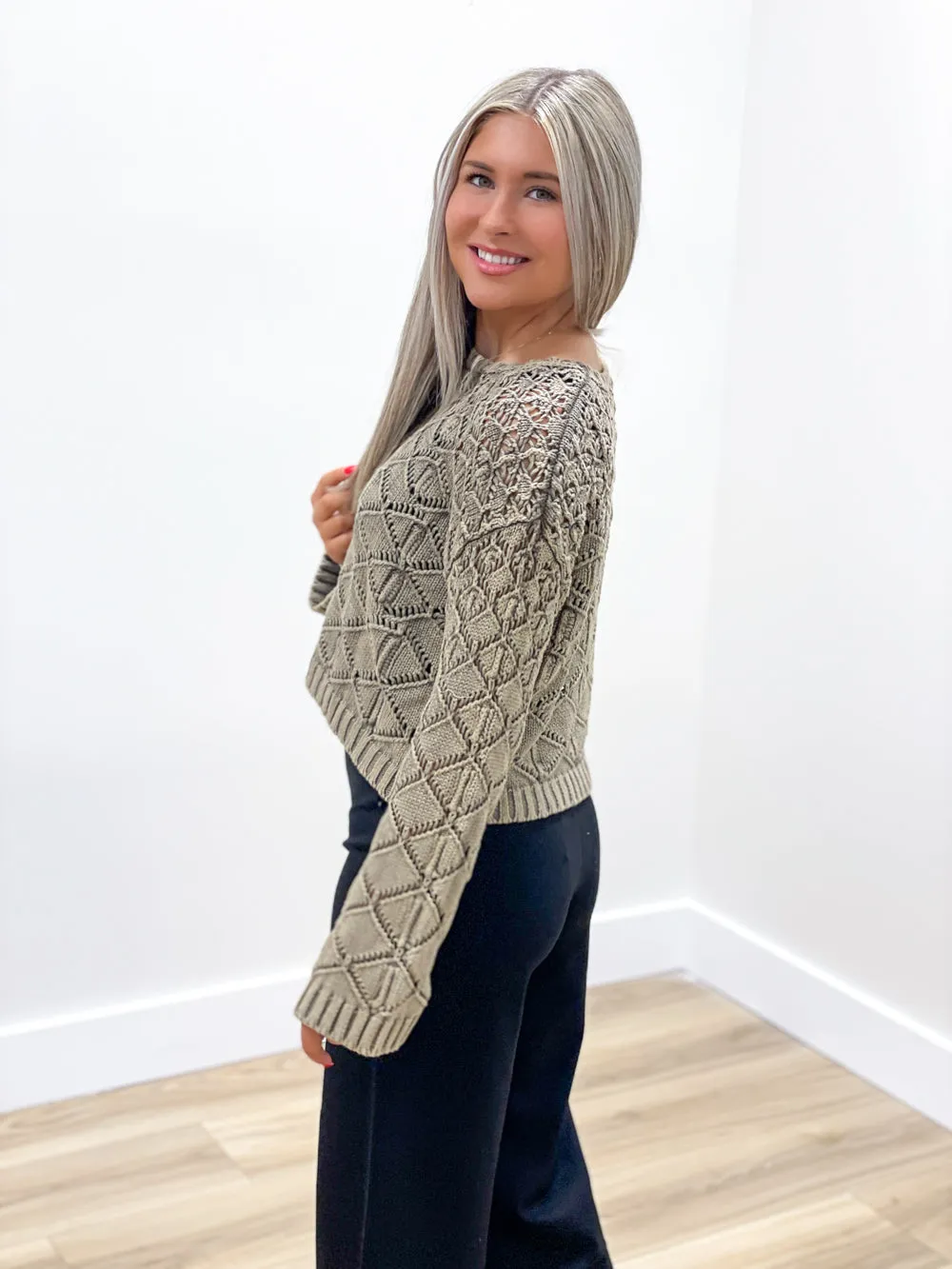 Warm Thoughts Crochet Sweater - Dry Herb