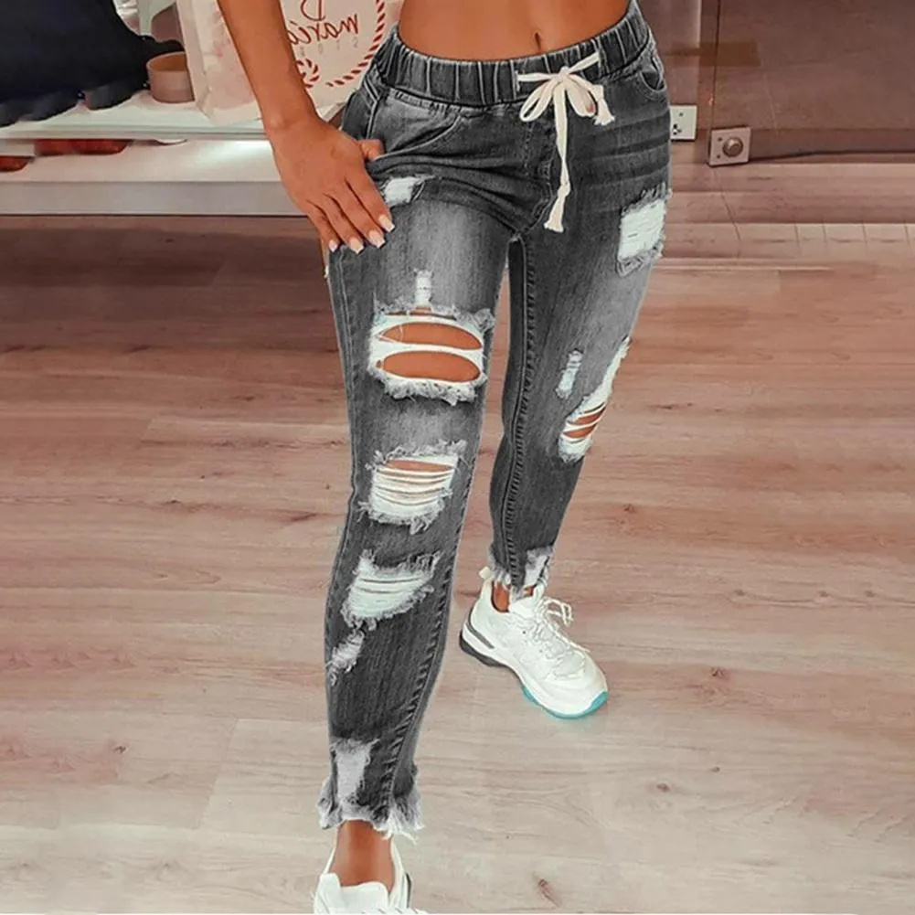 Women Jeans Ripped Hole Stretchy