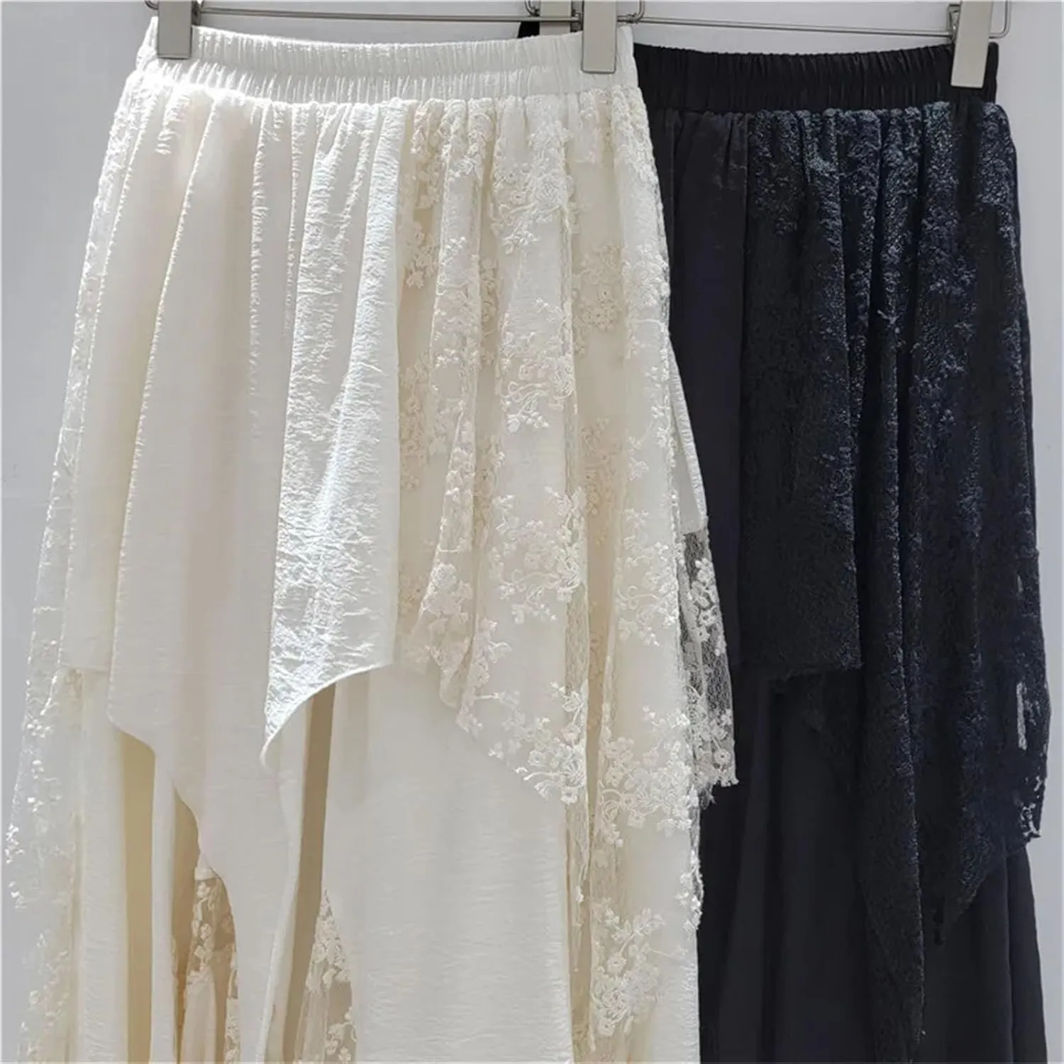 Women's Embroidered Mesh Skirt, Asymmetric Hem Bohemian Skirt