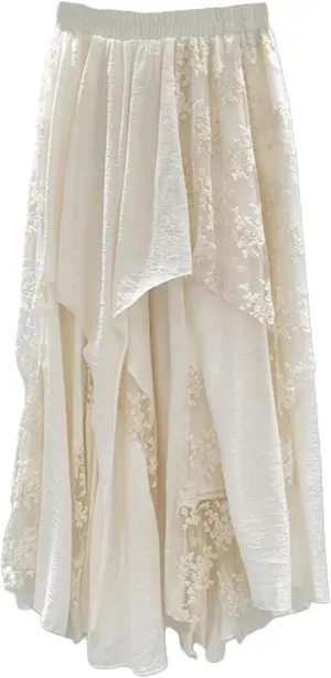Women's Embroidered Mesh Skirt, Asymmetric Hem Bohemian Skirt